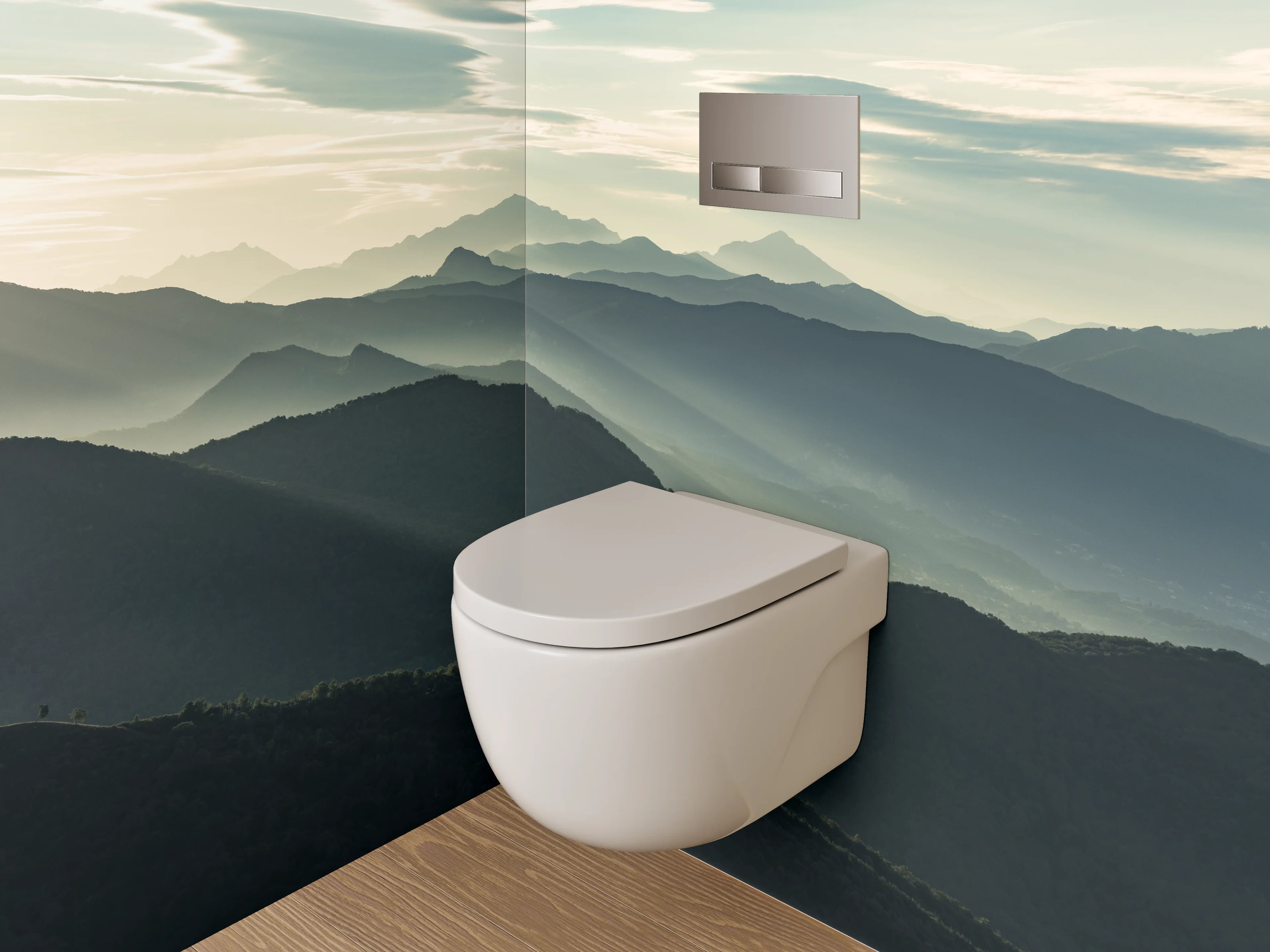 WC-Rückwand - Mystische Berge im Morgengrauen