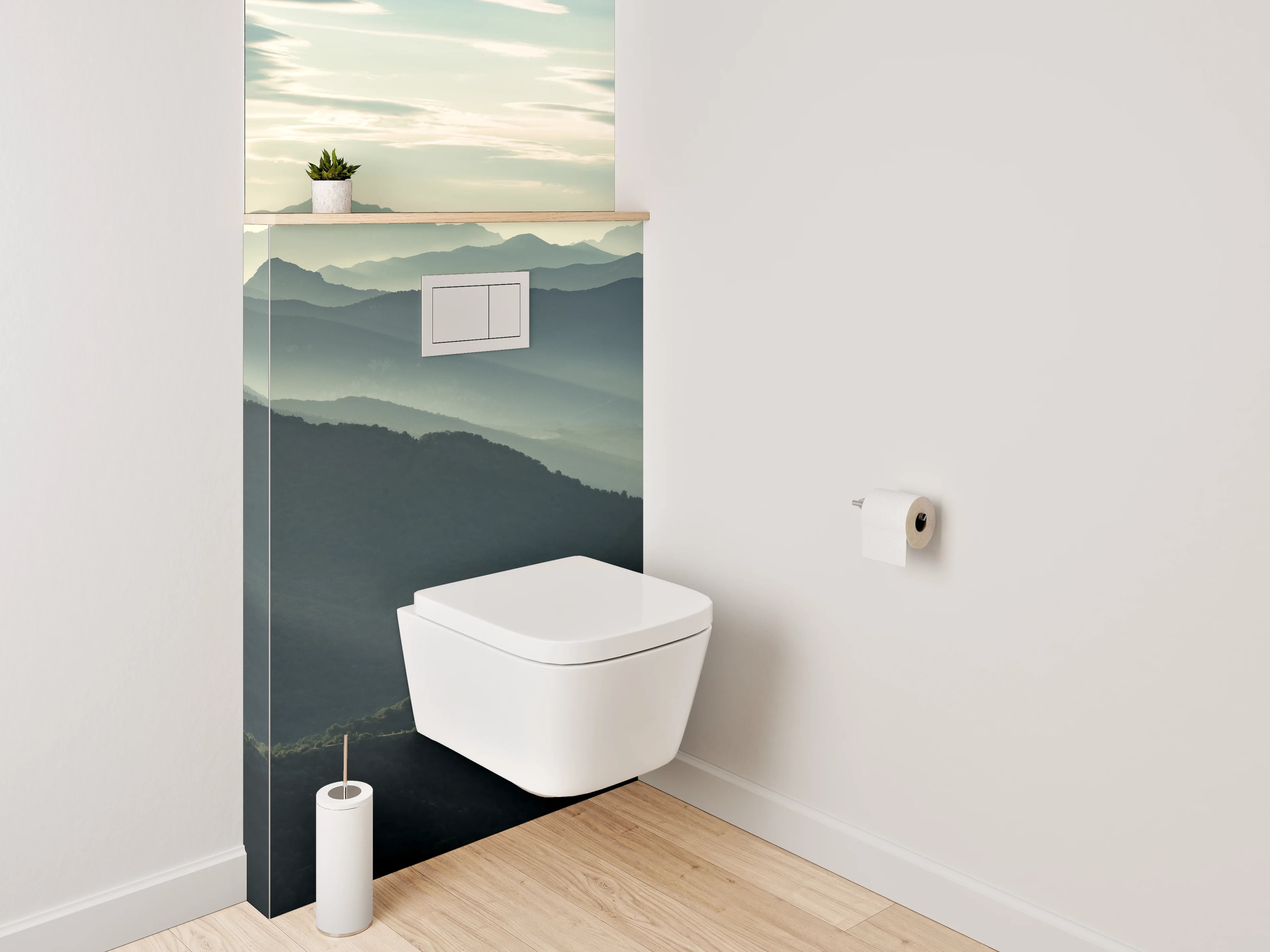 WC-Rückwand - Mystische Berge im Morgengrauen