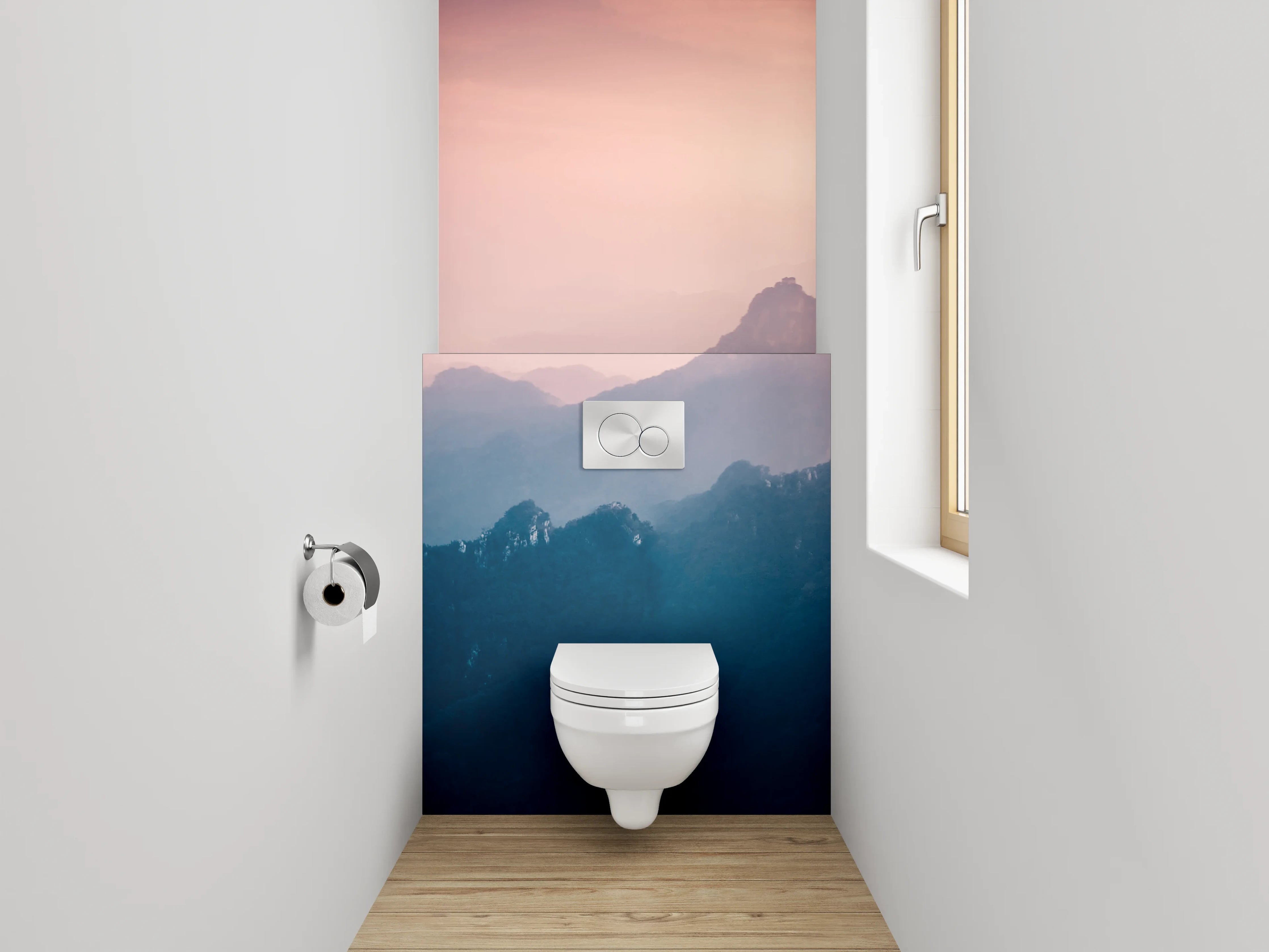 WC-Rückwand - Mystische Berge im sanften Morgenlicht