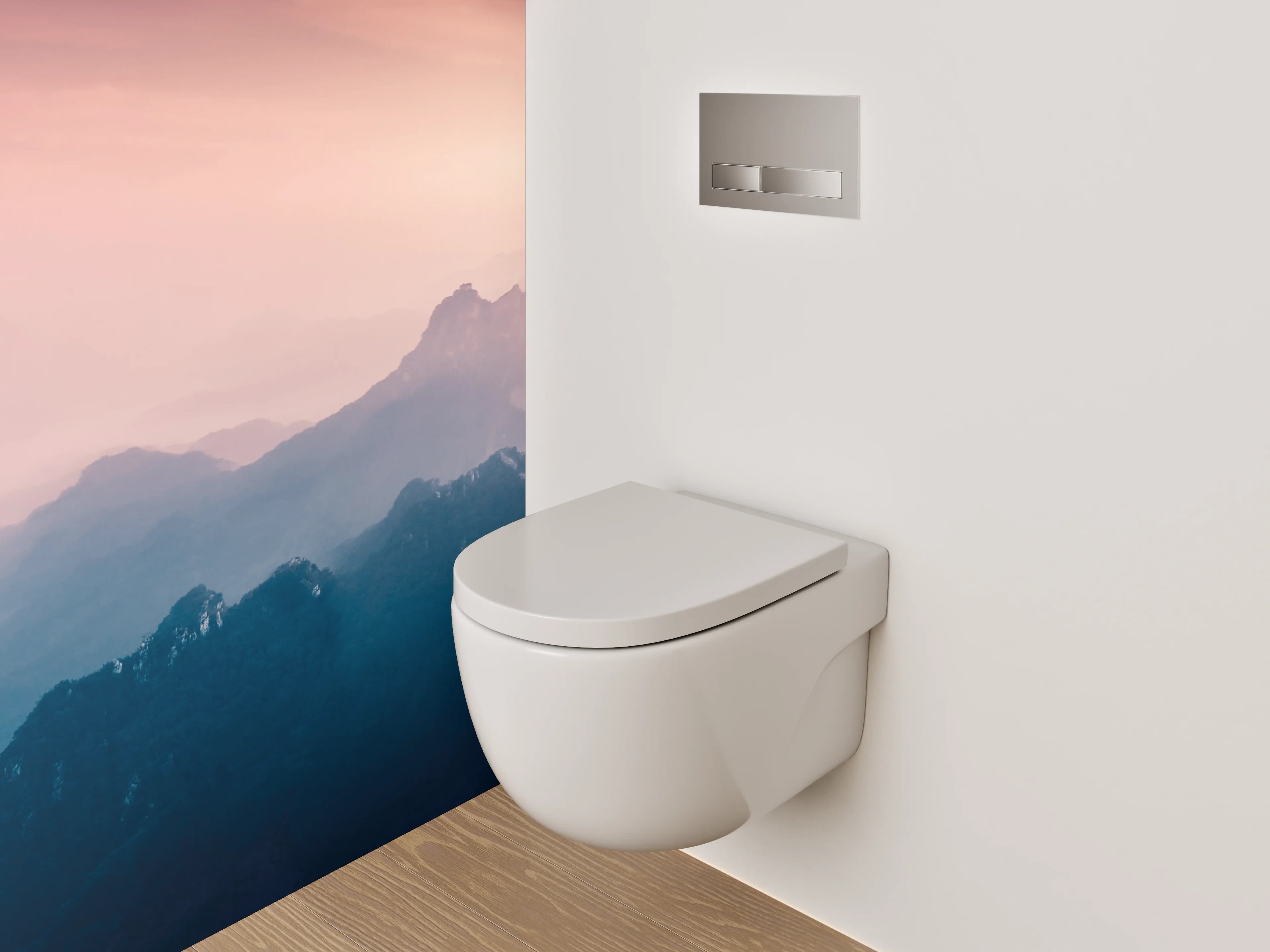 WC-Rückwand - Mystische Berge im sanften Morgenlicht