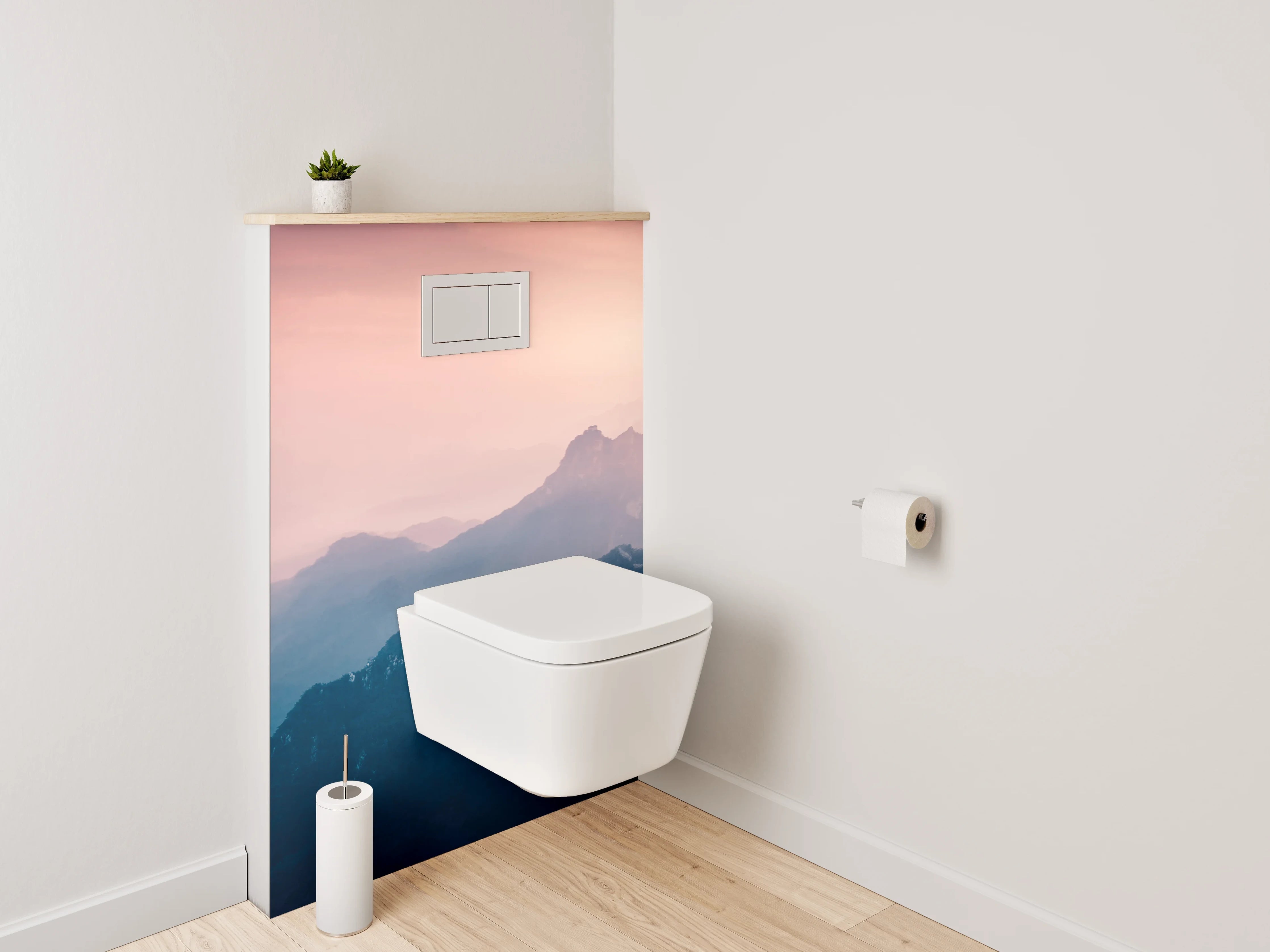 WC-Rückwand - Mystische Berge im sanften Morgenlicht