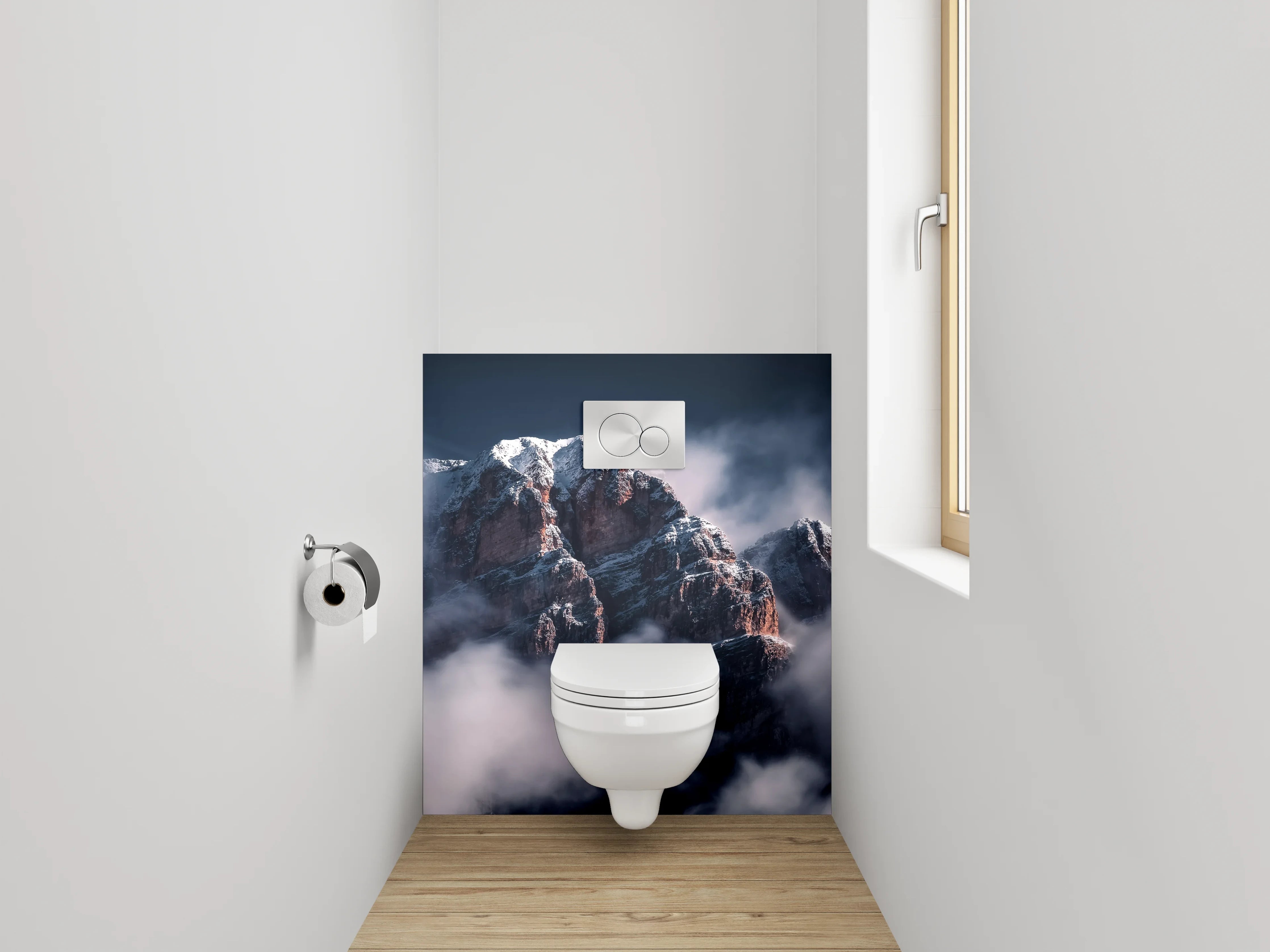 WC-Rückwand - Mystische Berggipfel in Wolken