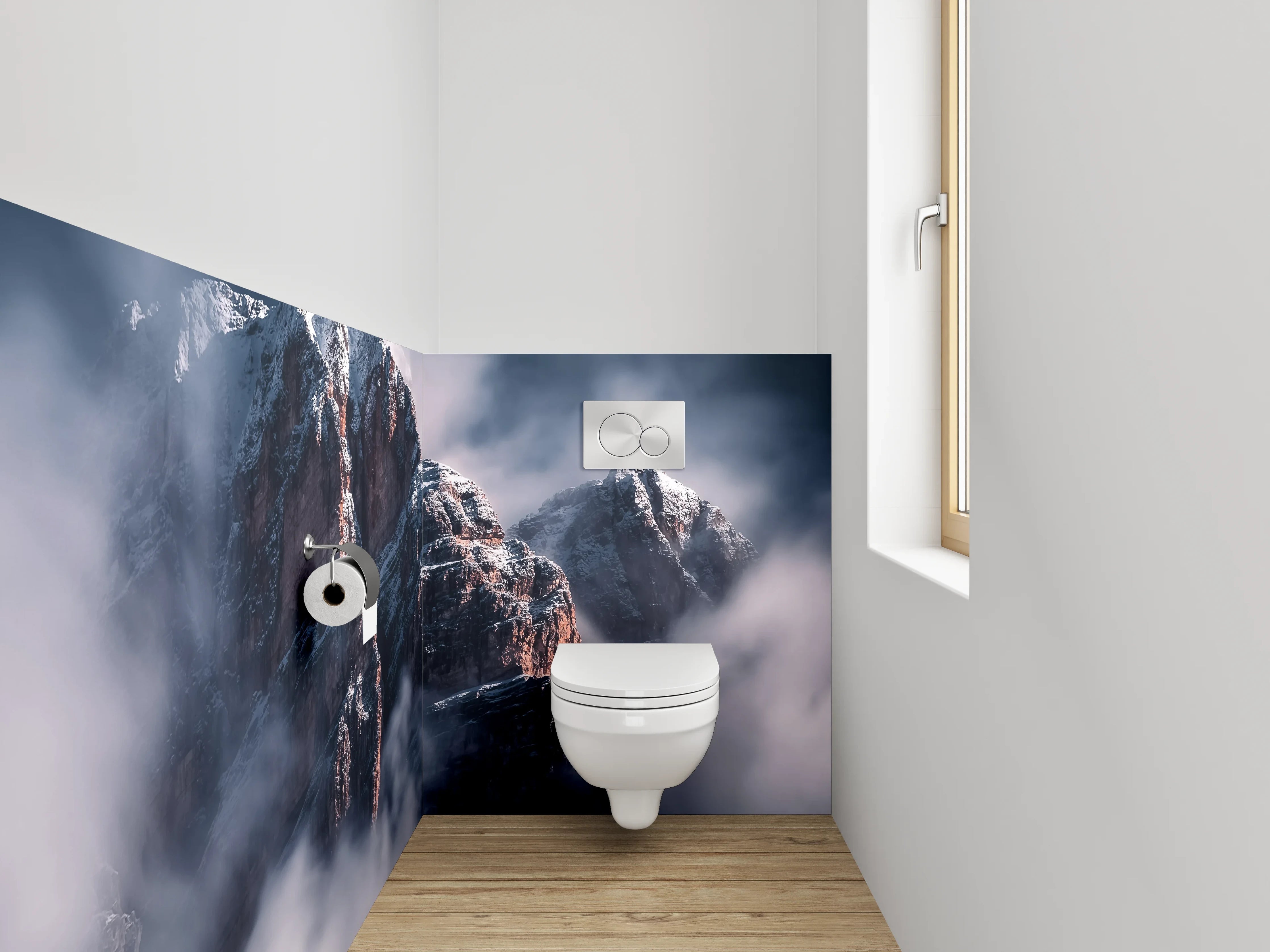 WC-Rückwand - Mystische Berggipfel in Wolken