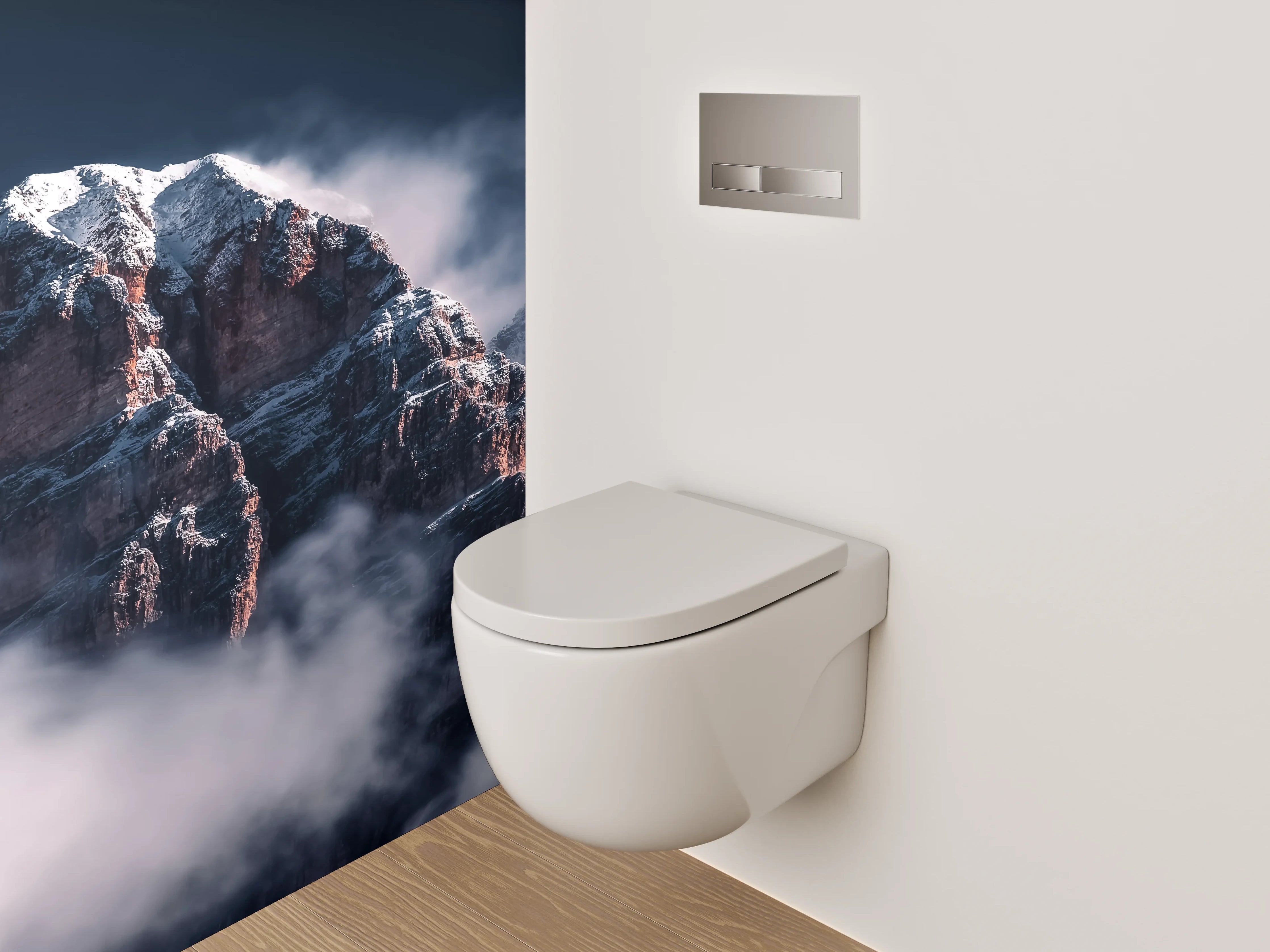 WC-Rückwand - Mystische Berggipfel in Wolken