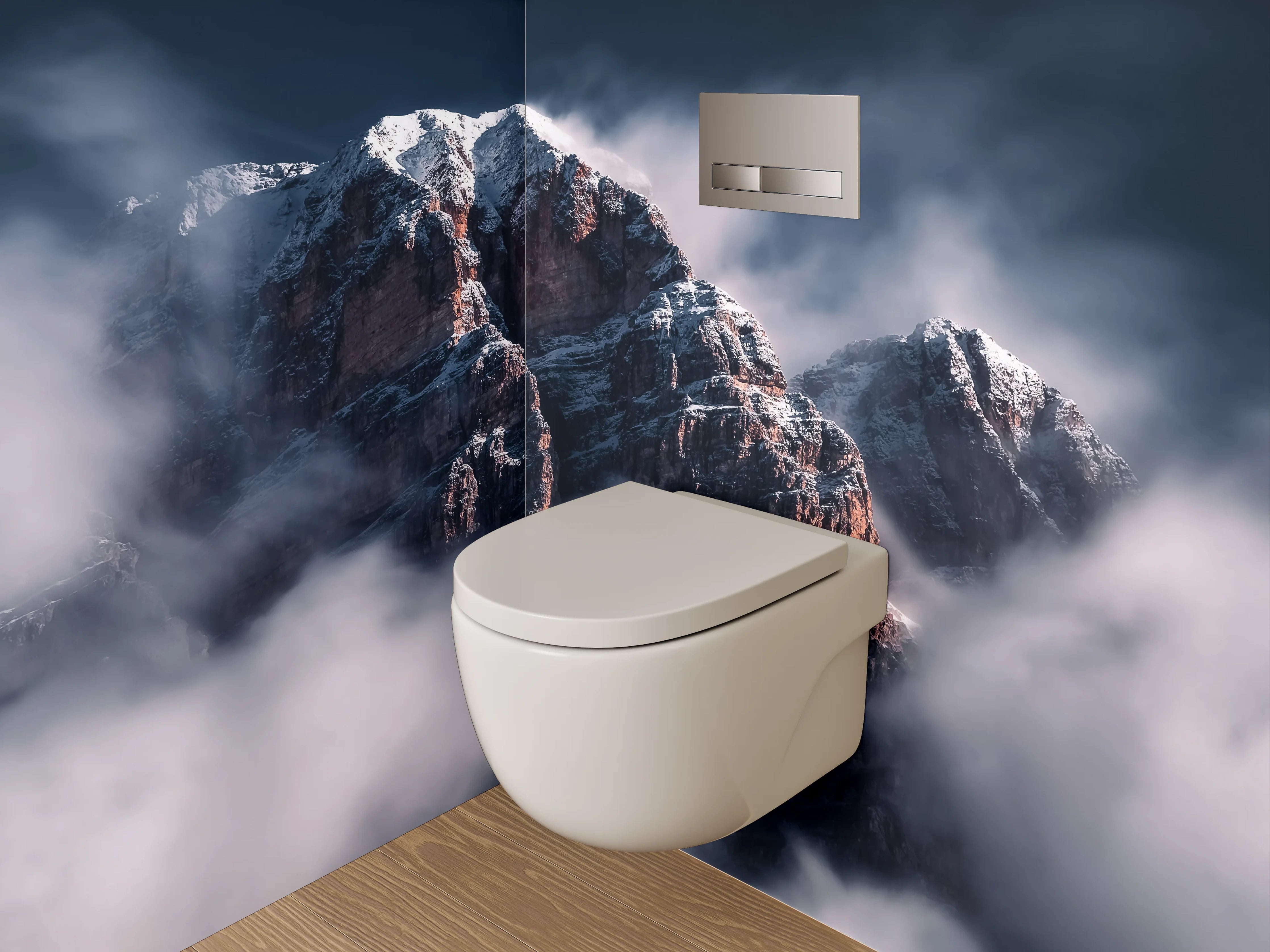 WC-Rückwand - Mystische Berggipfel in Wolken
