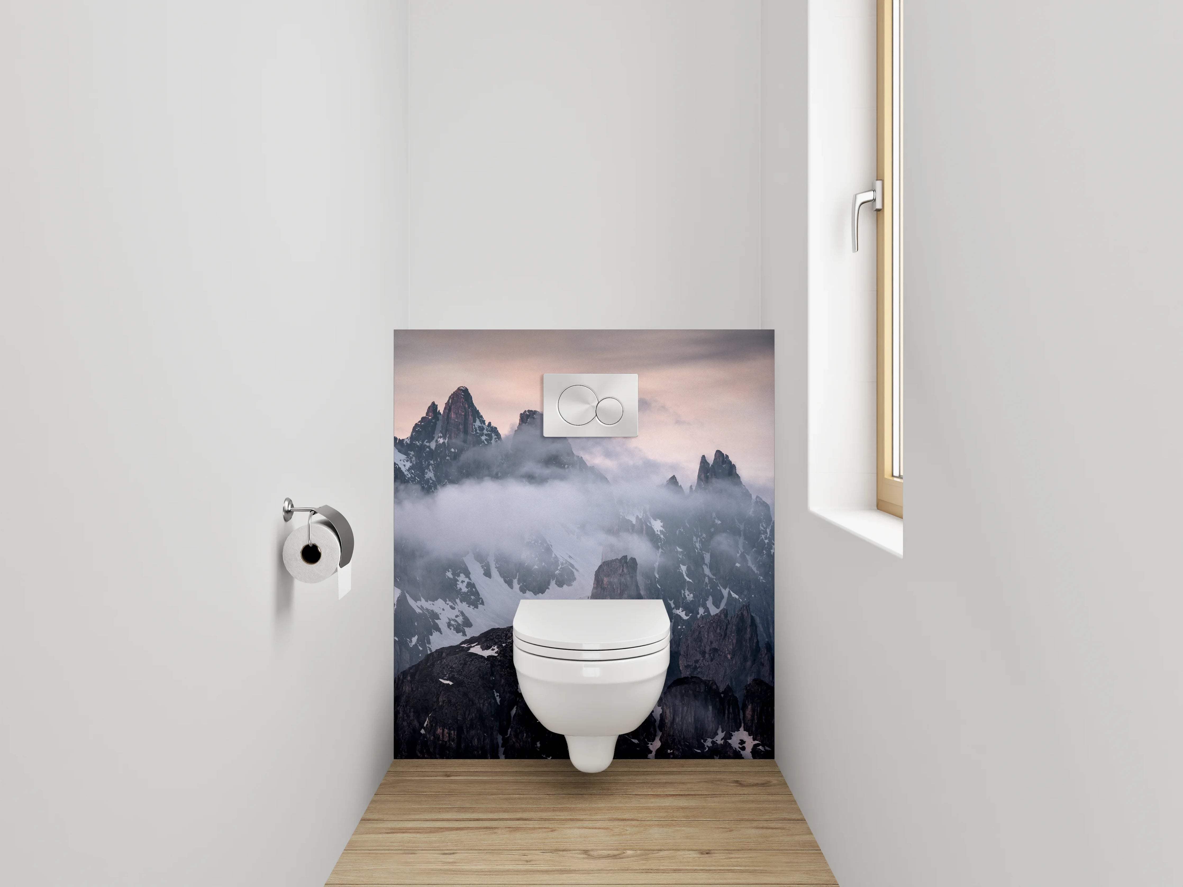 WC-Rückwand - Mystische Berglandschaft bei Nebel