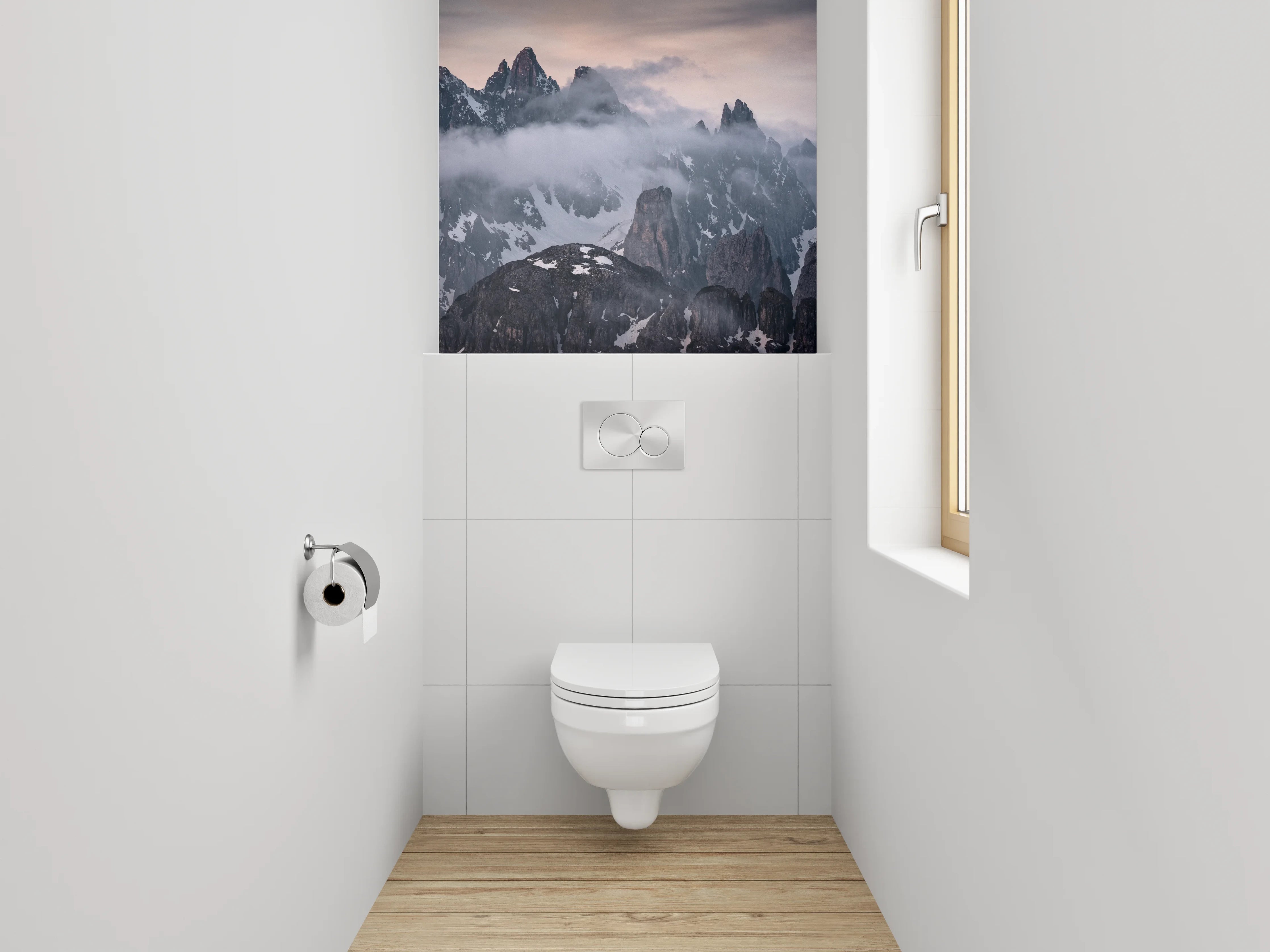 WC-Rückwand - Mystische Berglandschaft bei Nebel