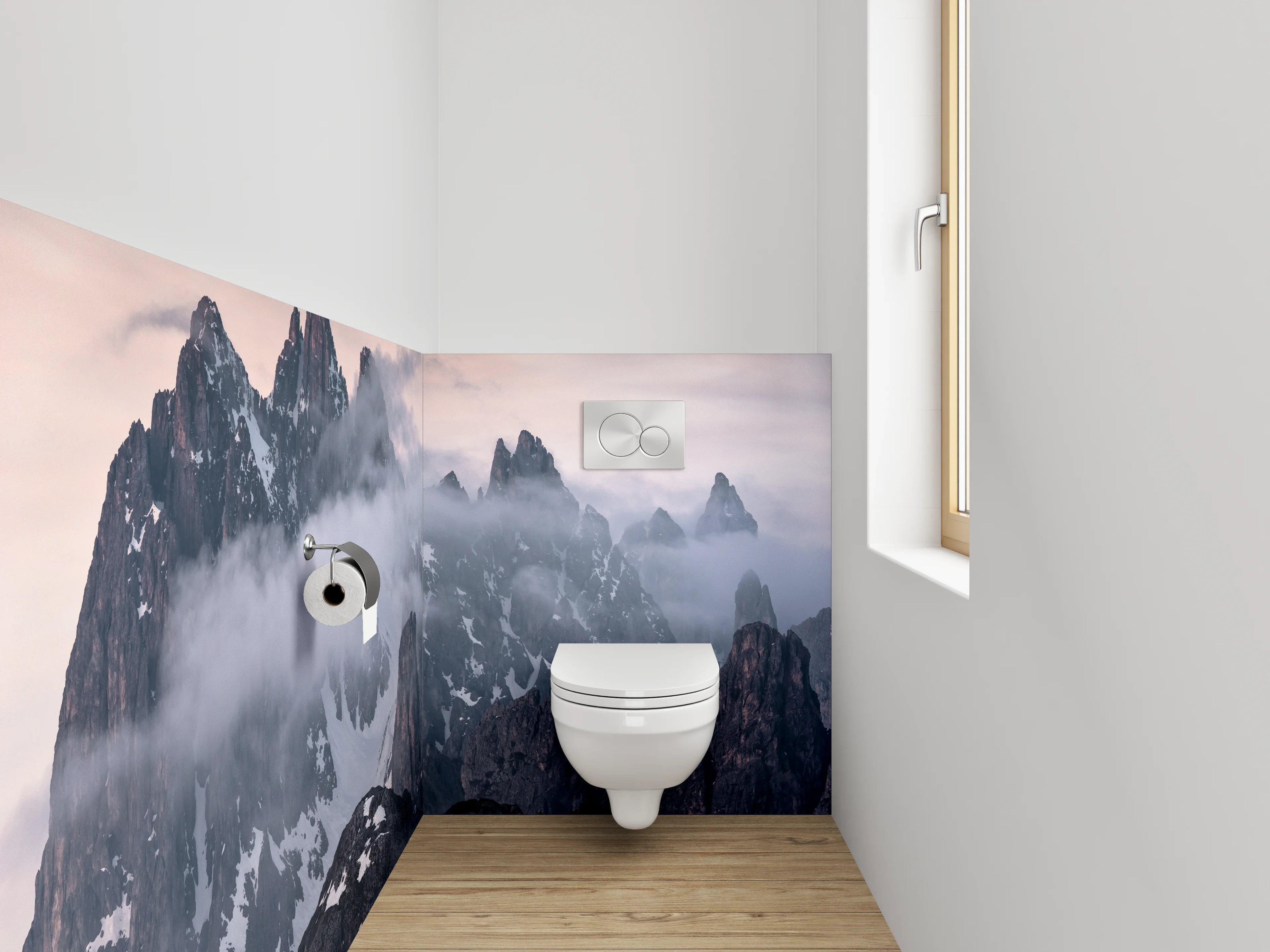 WC-Rückwand - Mystische Berglandschaft bei Nebel