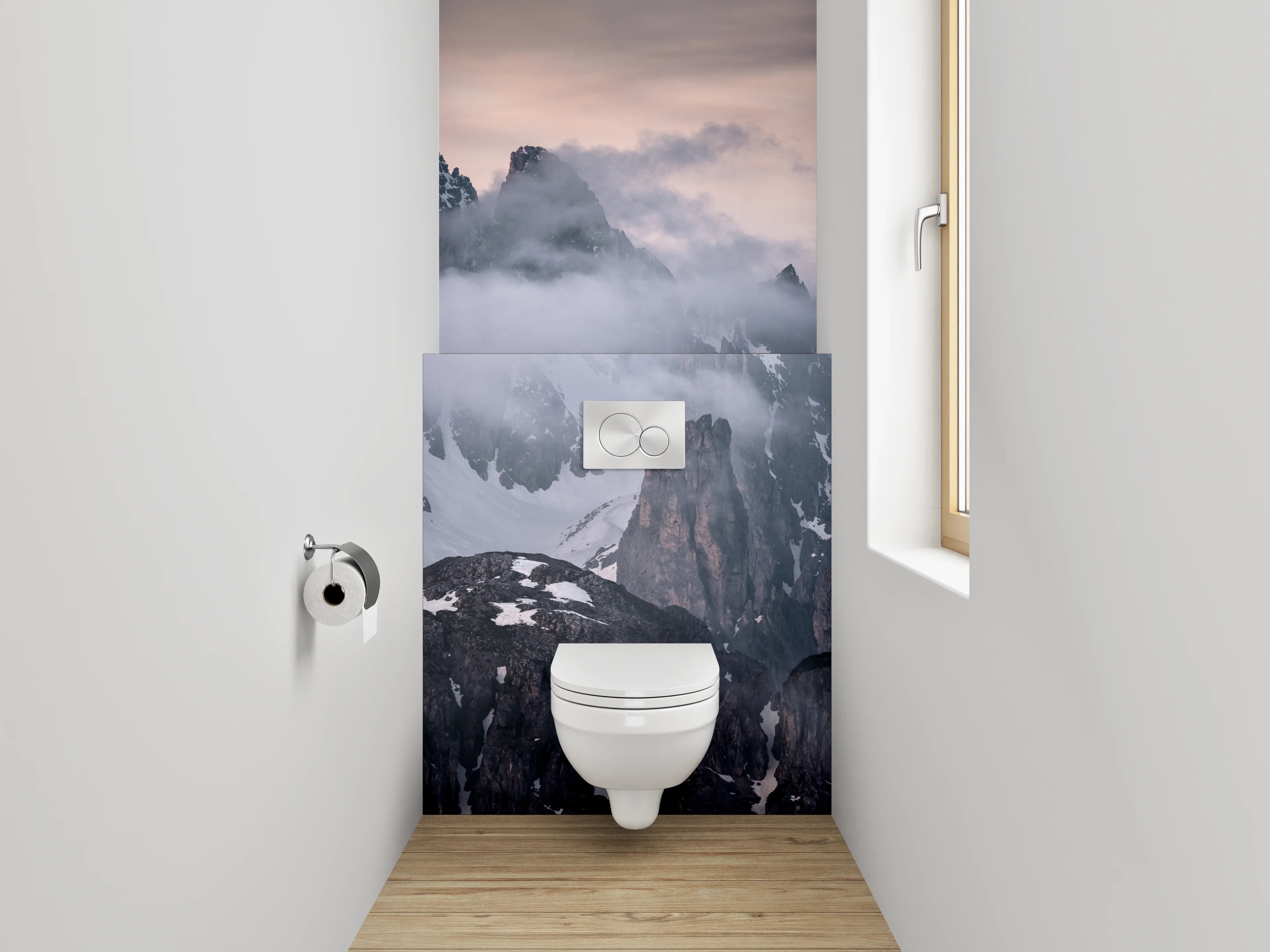 WC-Rückwand - Mystische Berglandschaft bei Nebel