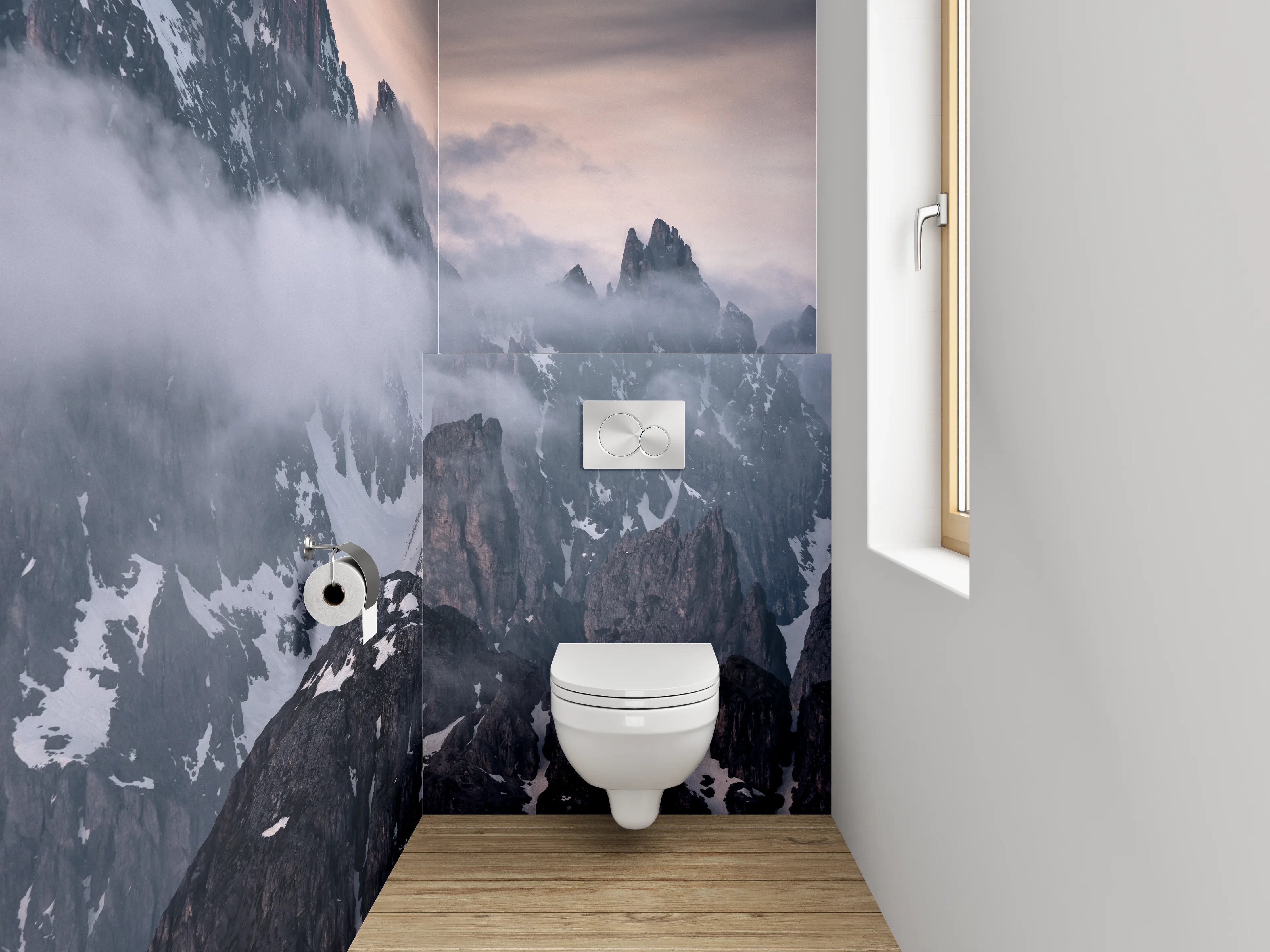 WC-Rückwand - Mystische Berglandschaft bei Nebel