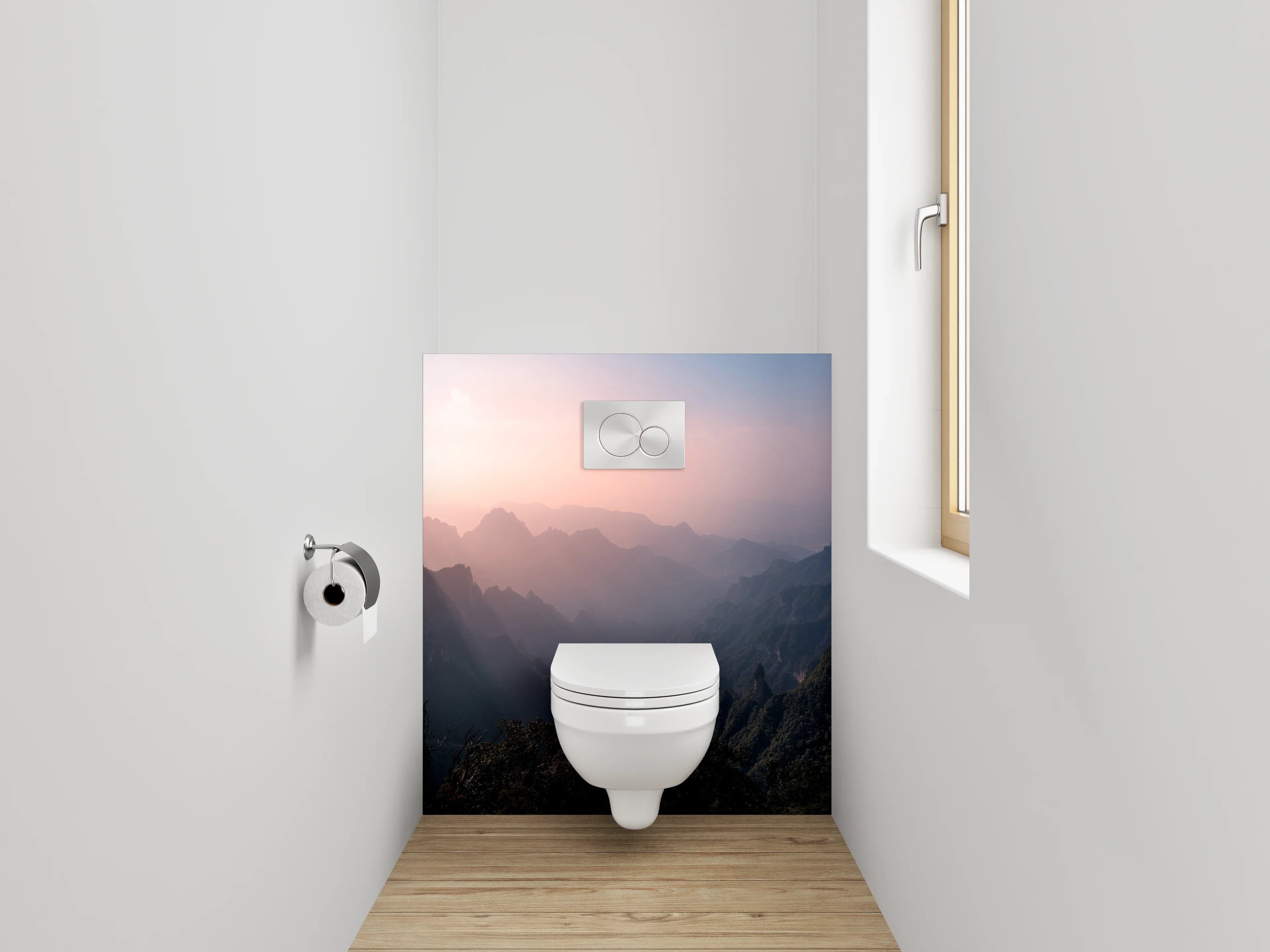 WC-Rückwand - Mystische Berglandschaft im Abendlicht