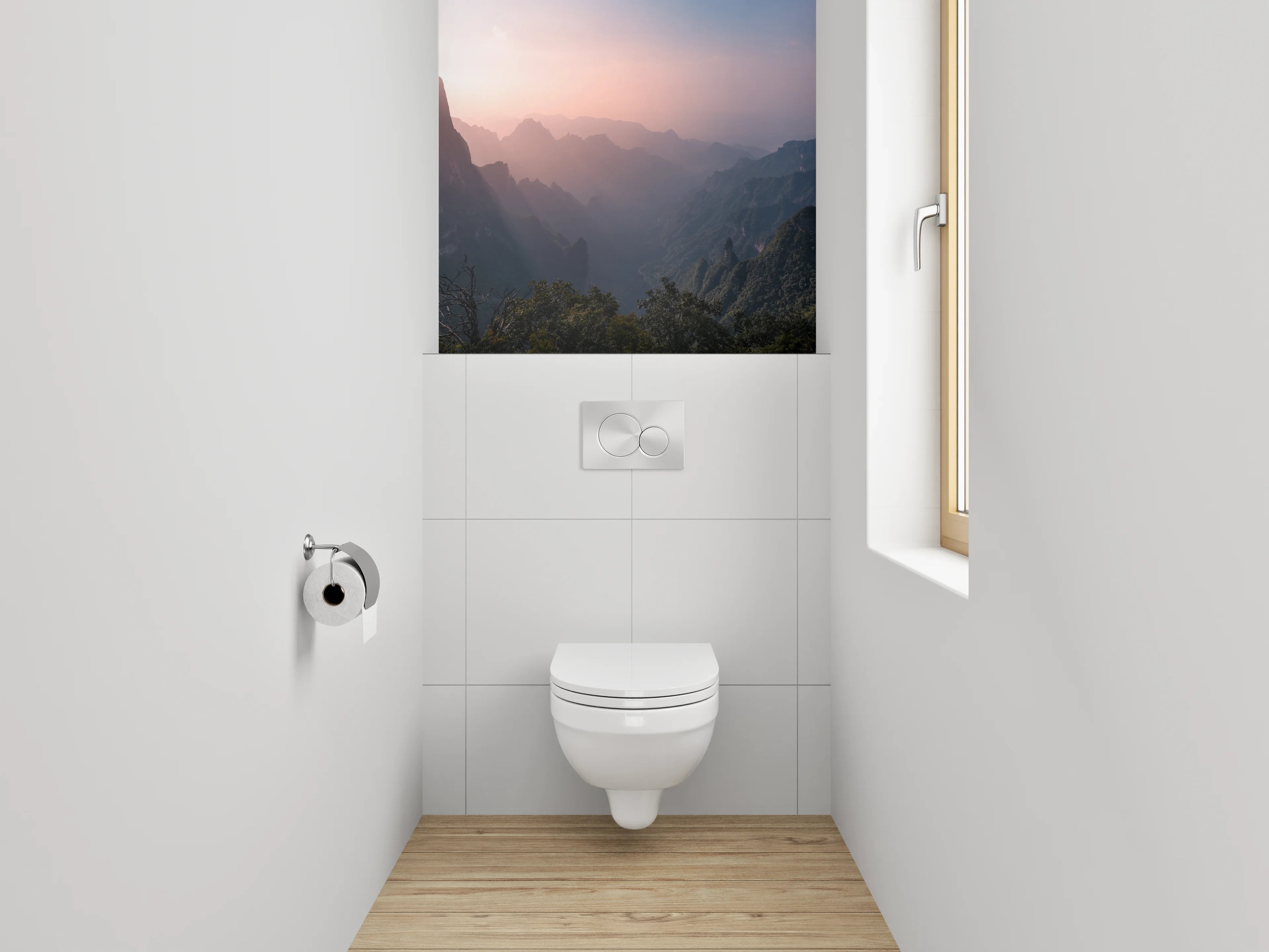 WC-Rückwand - Mystische Berglandschaft im Abendlicht