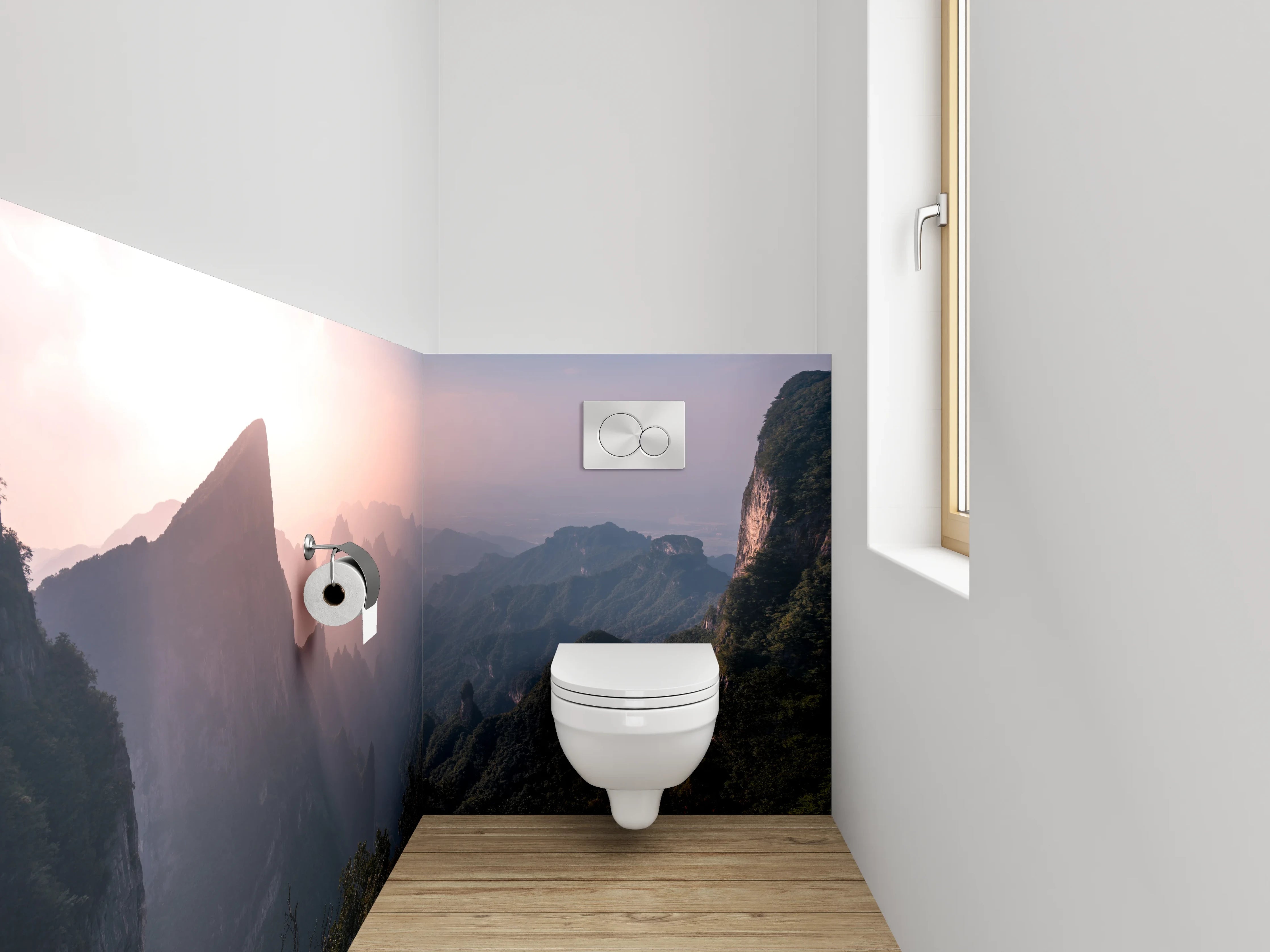 WC-Rückwand - Mystische Berglandschaft im Abendlicht
