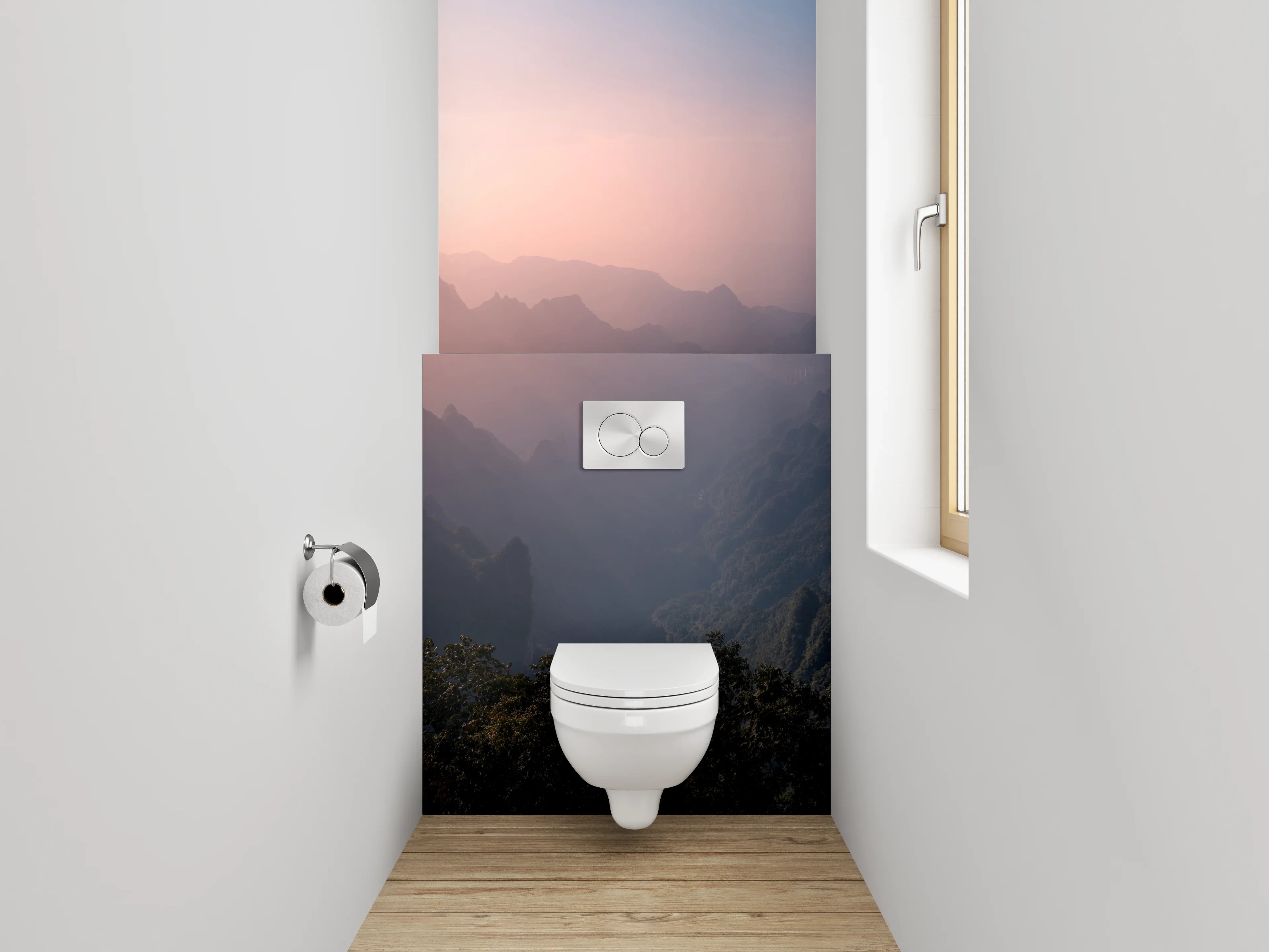 WC-Rückwand - Mystische Berglandschaft im Abendlicht