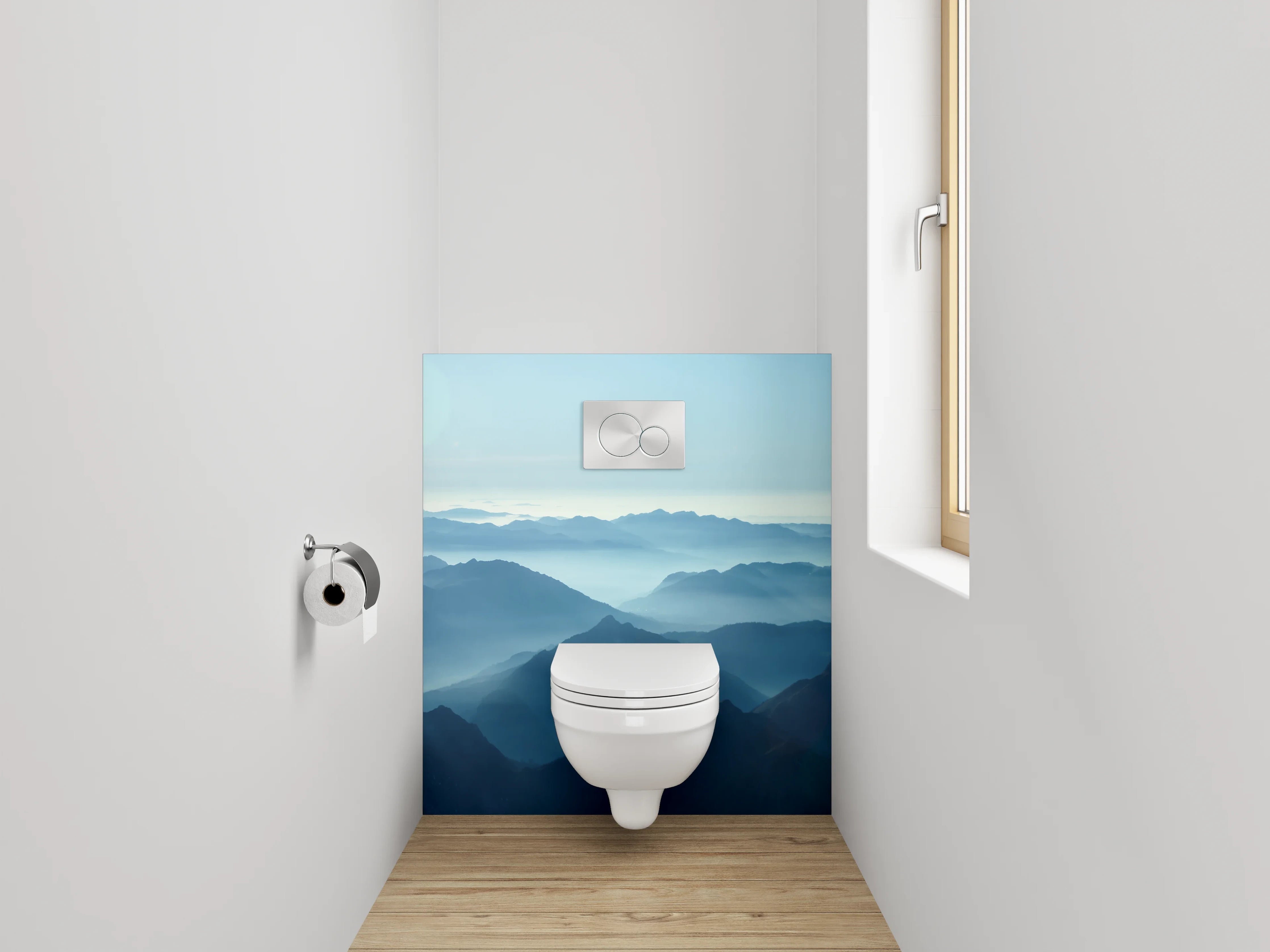 WC-Rückwand - Mystische Berglandschaft im Morgennebel