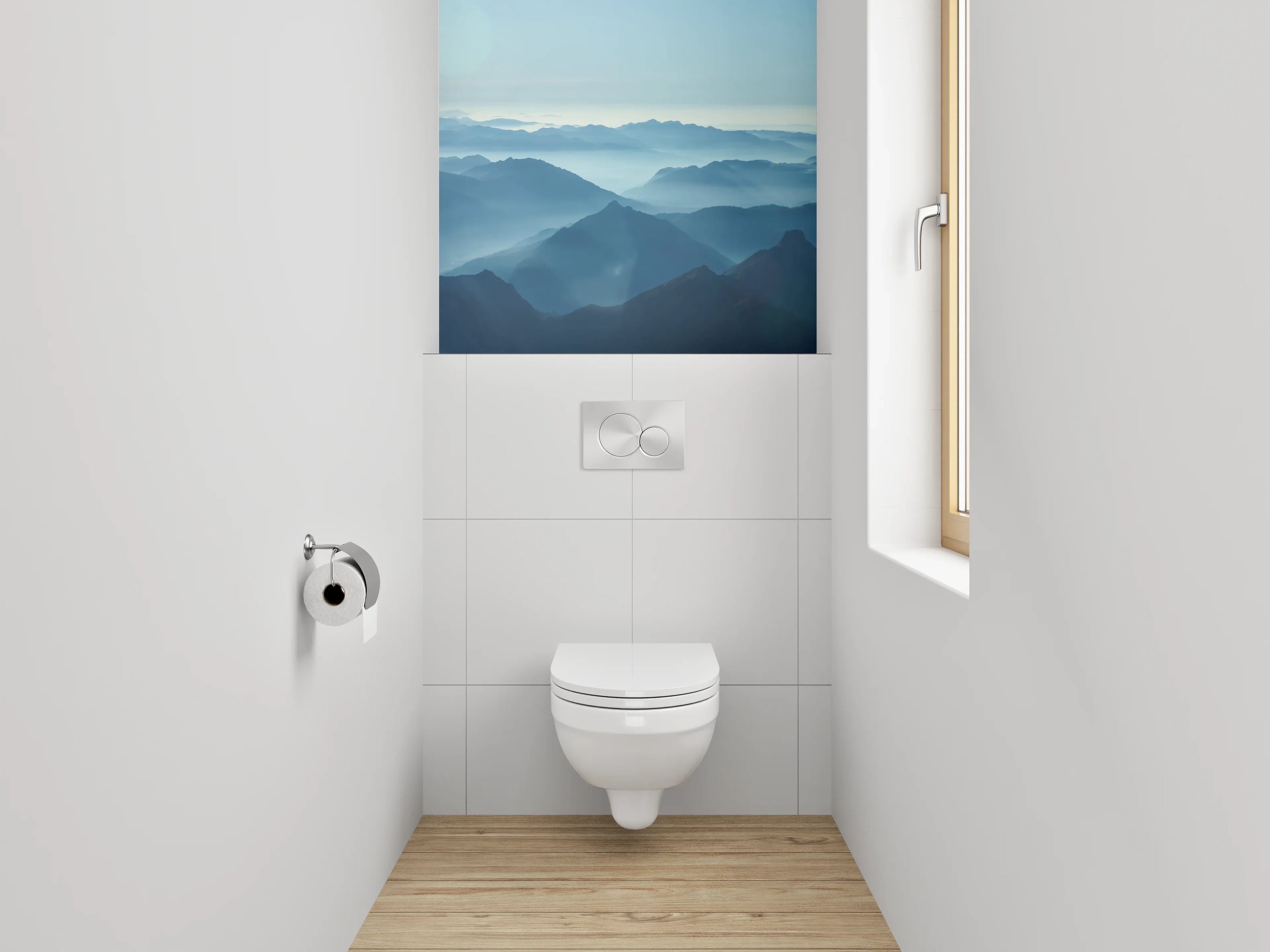 WC-Rückwand - Mystische Berglandschaft im Morgennebel