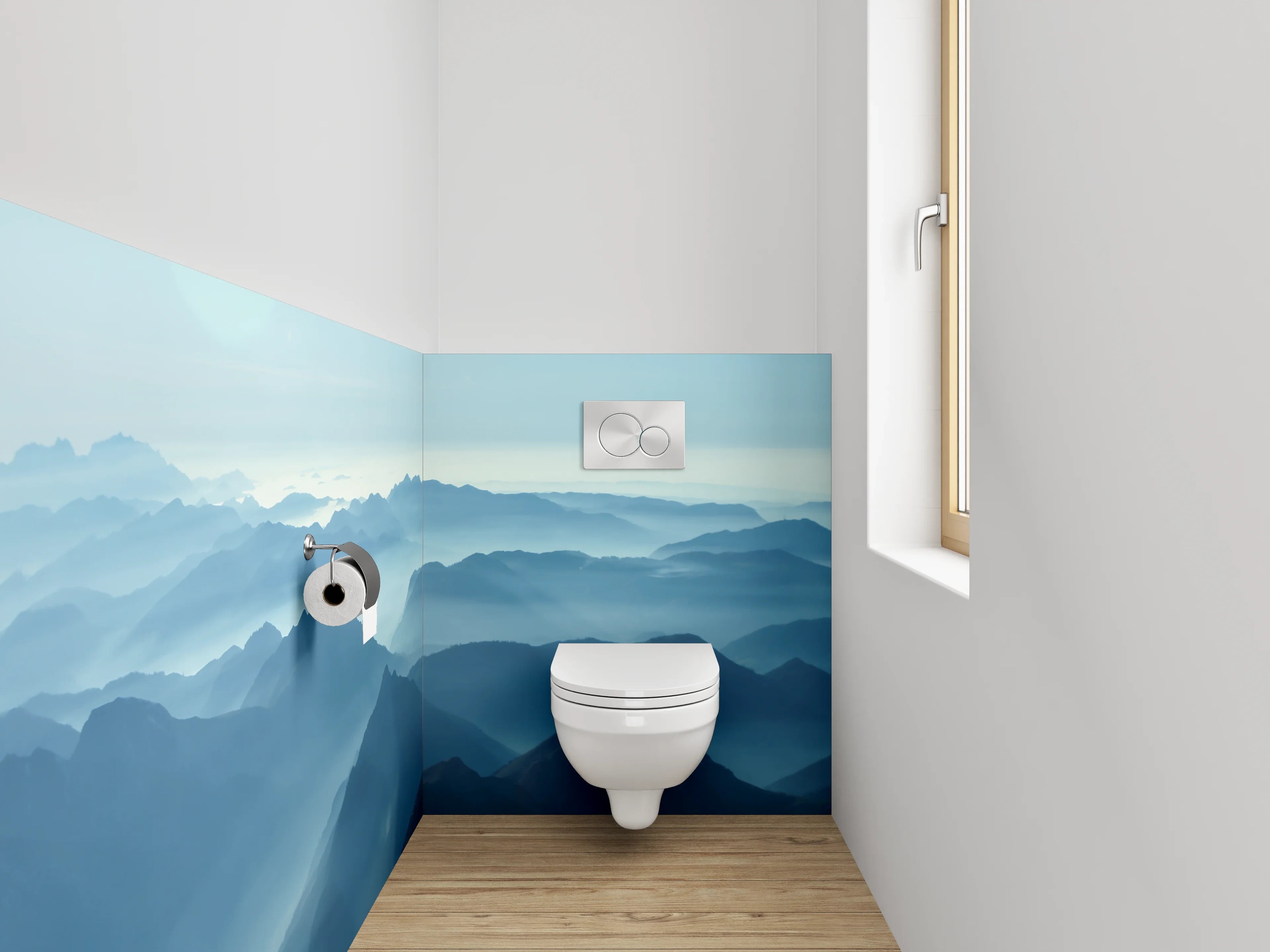 WC-Rückwand - Mystische Berglandschaft im Morgennebel