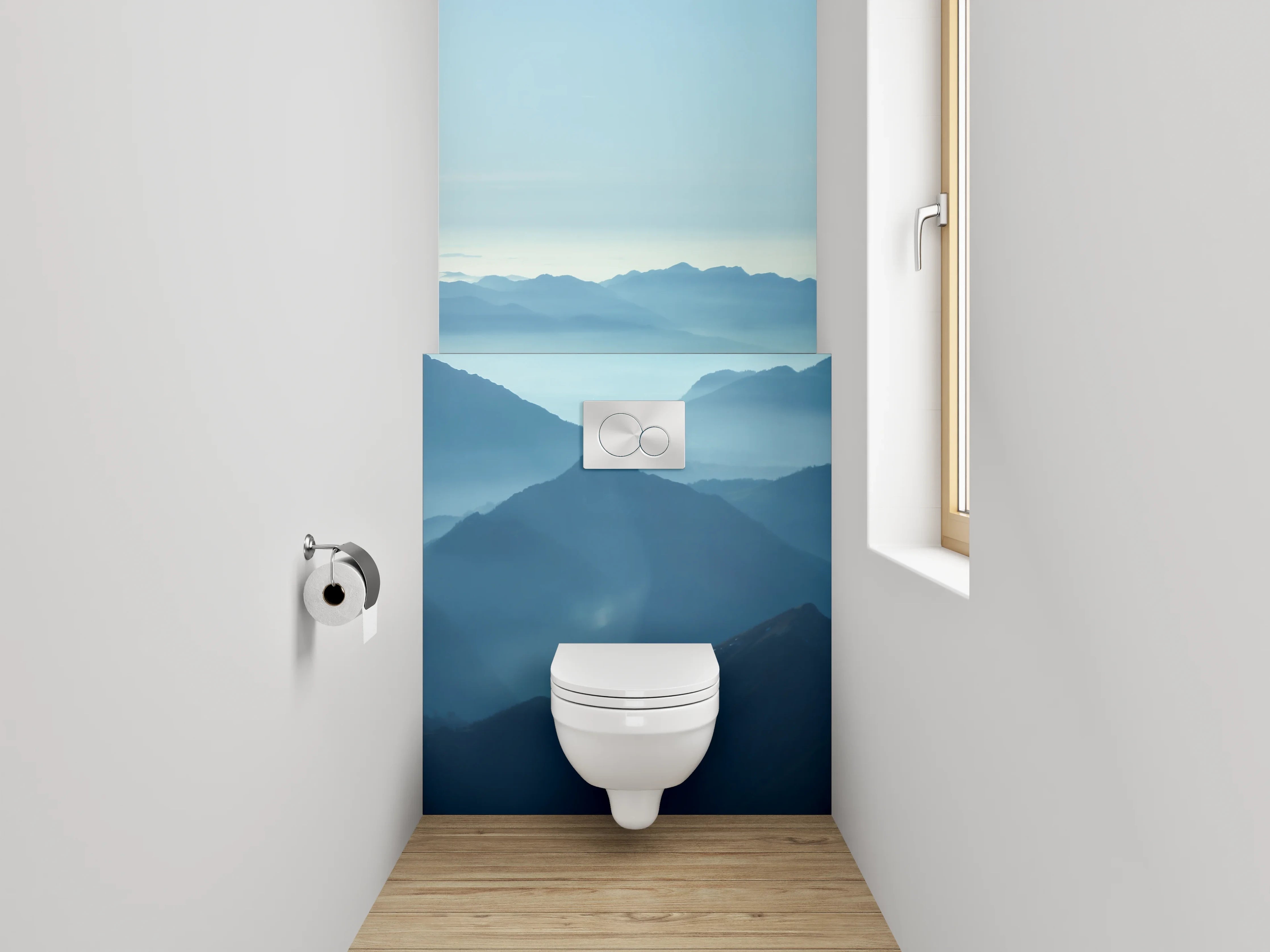 WC-Rückwand - Mystische Berglandschaft im Morgennebel