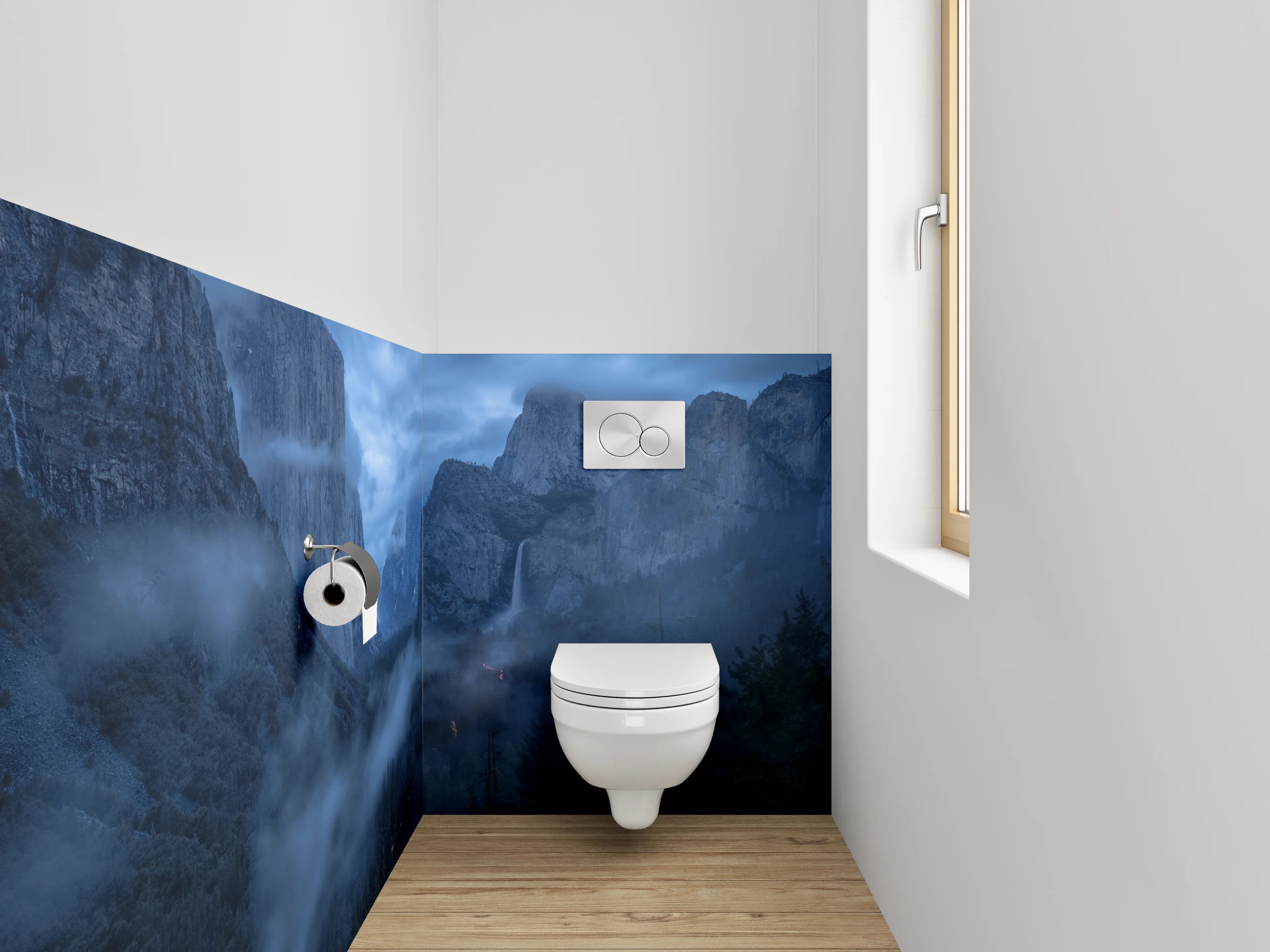 WC-Rückwand - Mystische Berglandschaft im Nebel