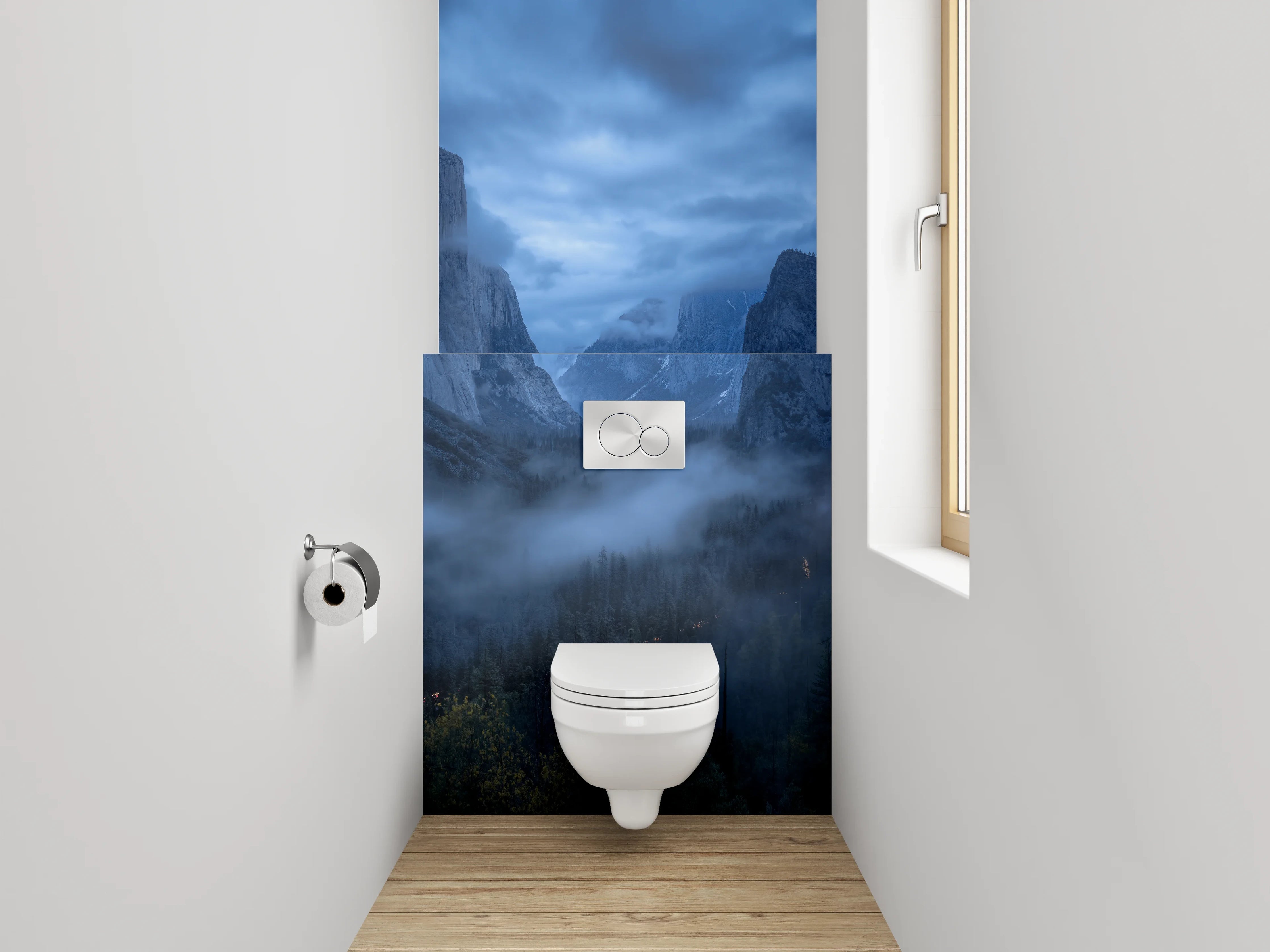WC-Rückwand - Mystische Berglandschaft im Nebel