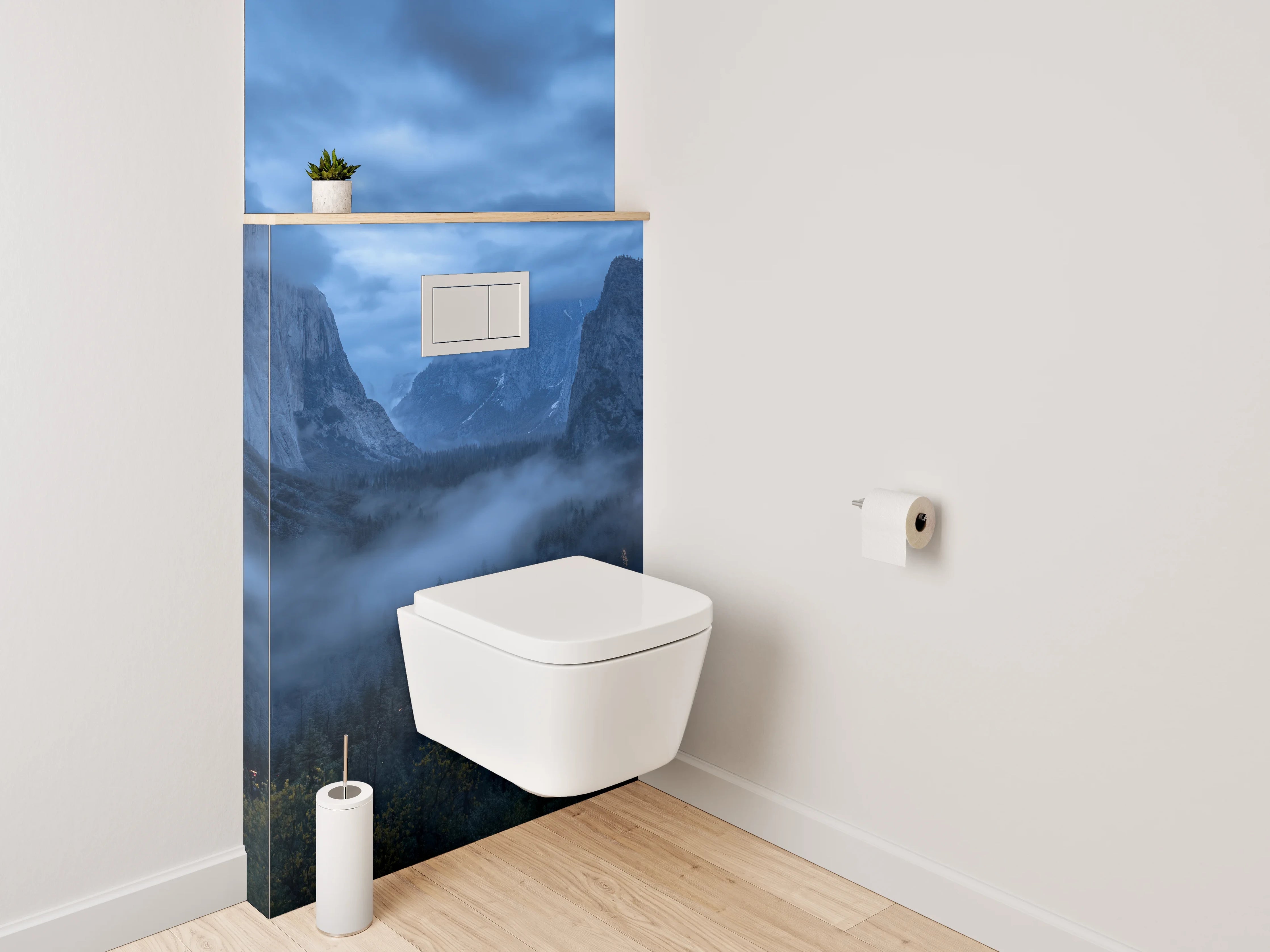 WC-Rückwand - Mystische Berglandschaft im Nebel