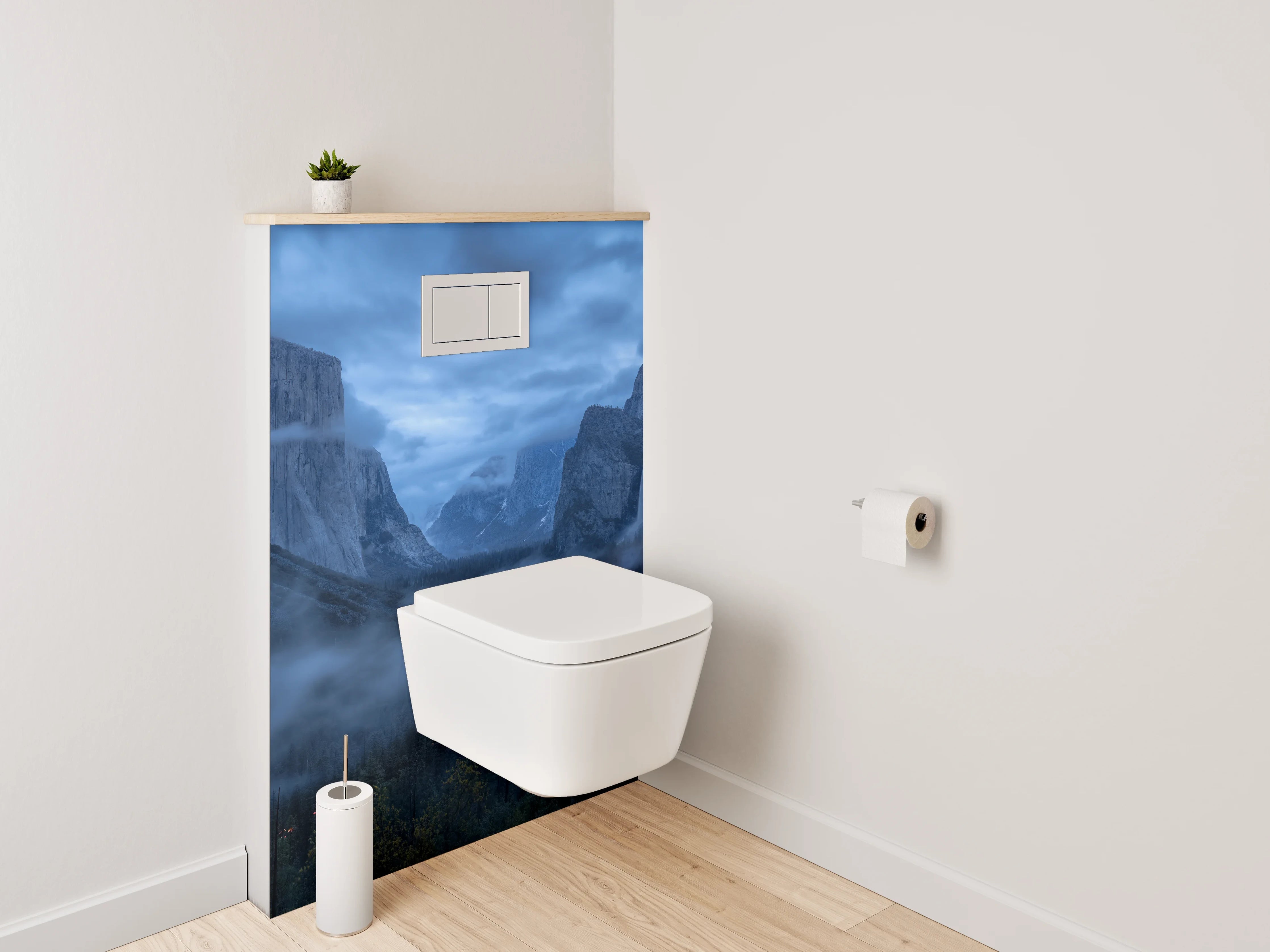 WC-Rückwand - Mystische Berglandschaft im Nebel