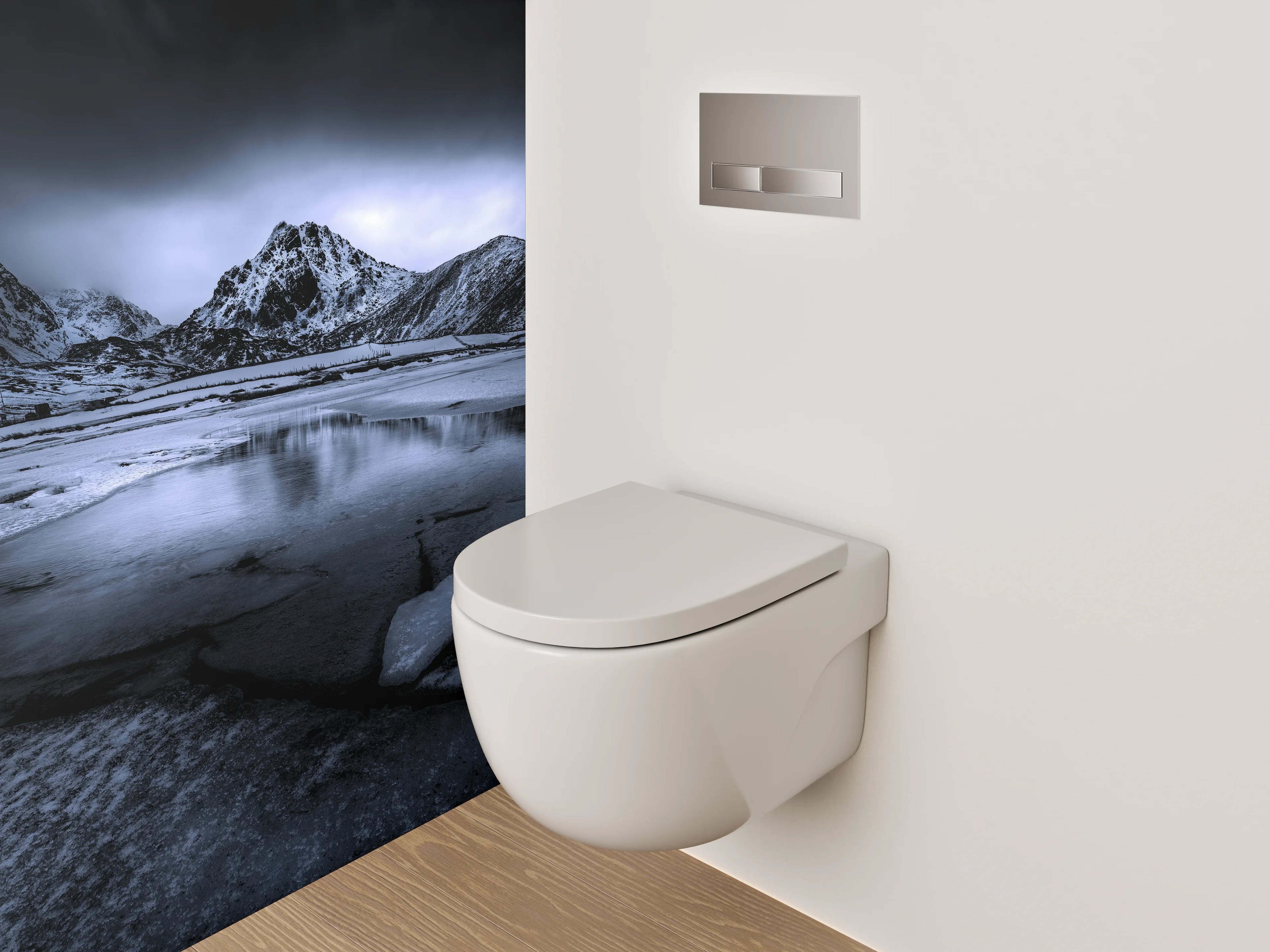 WC-Rückwand - Mystische Berglandschaft in Blau und Schwarz