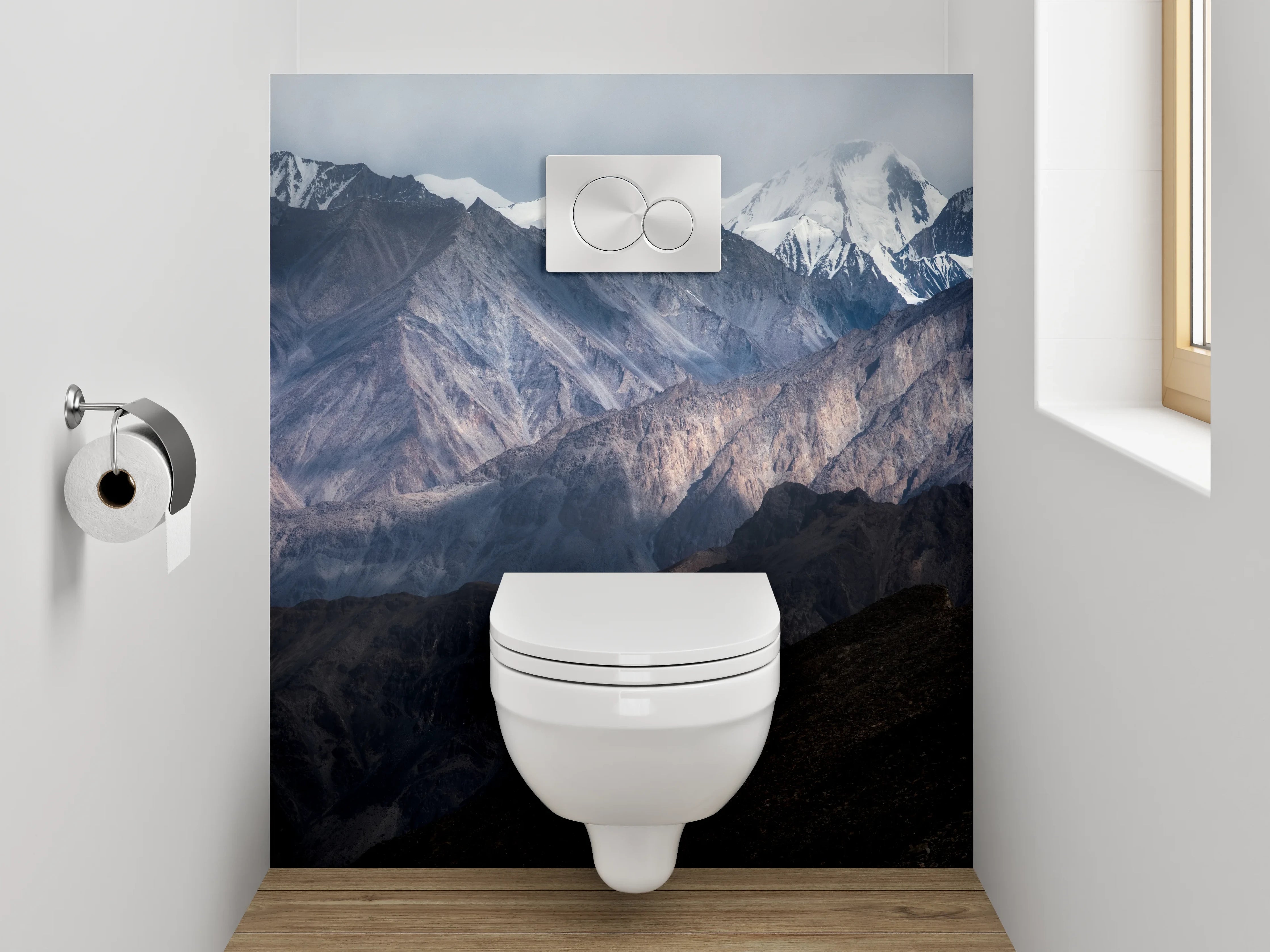 WC-Rückwand - Mystische Berglandschaft mit Schneegipfeln
