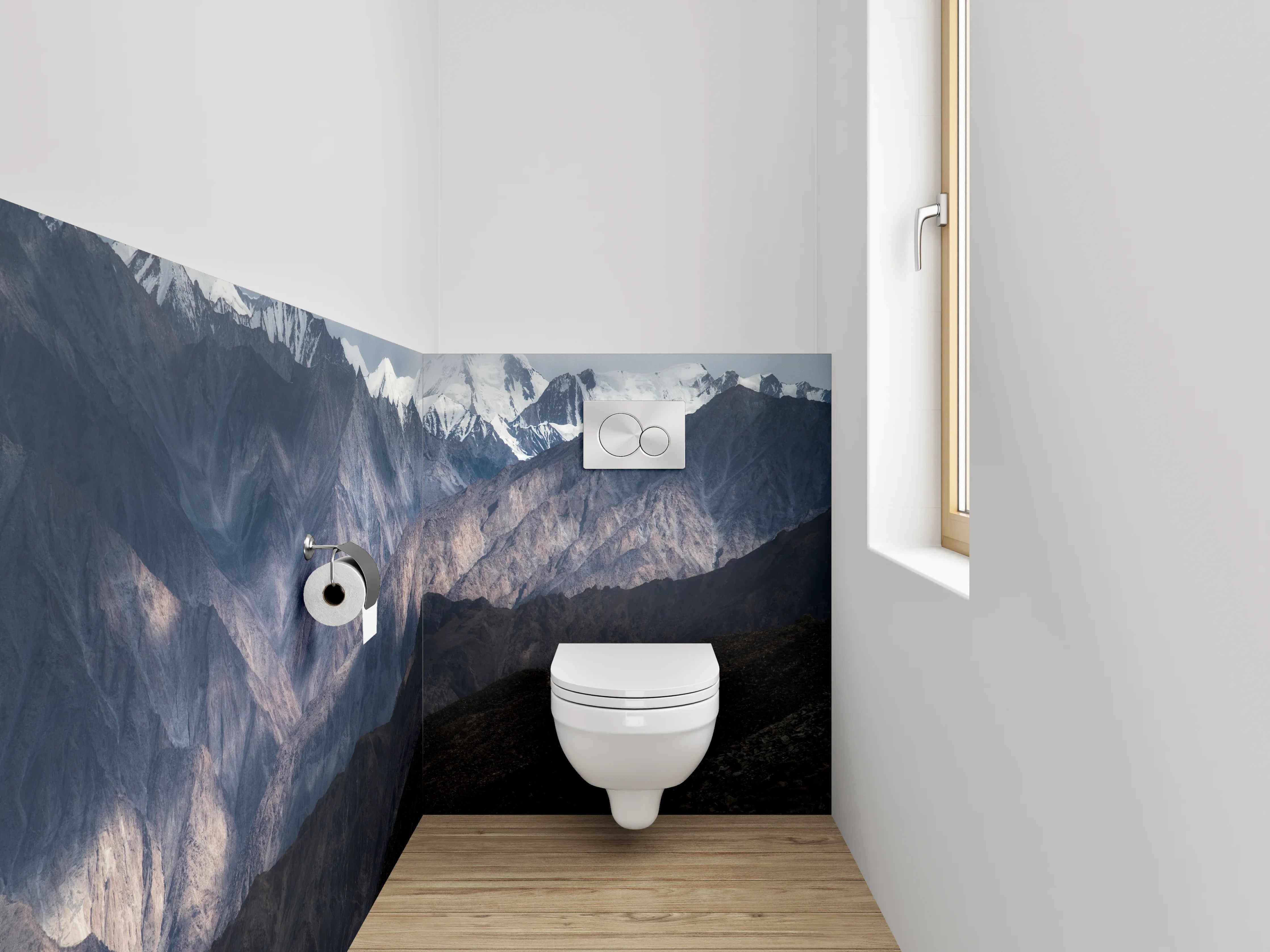 WC-Rückwand - Mystische Berglandschaft mit Schneegipfeln