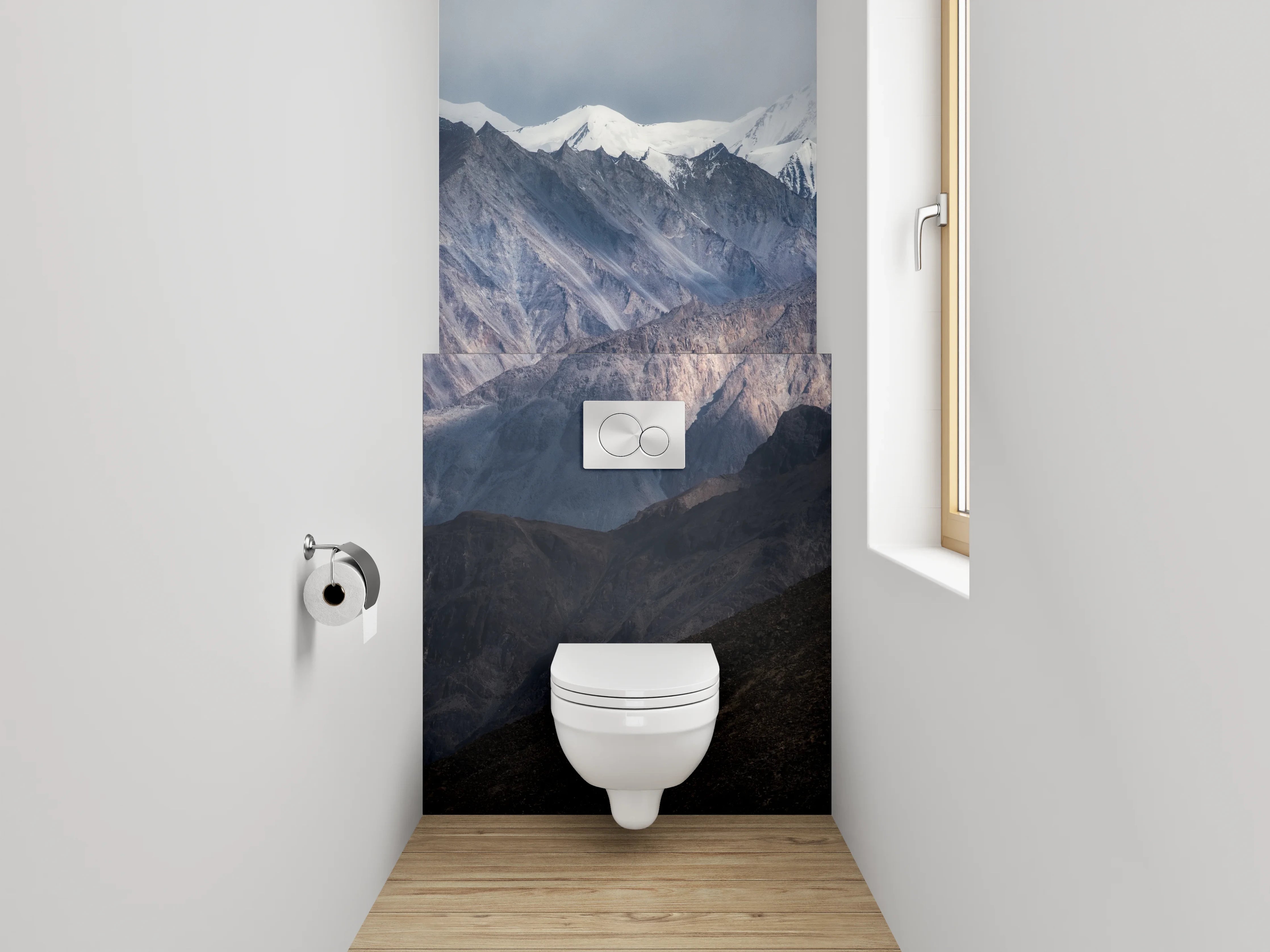 WC-Rückwand - Mystische Berglandschaft mit Schneegipfeln