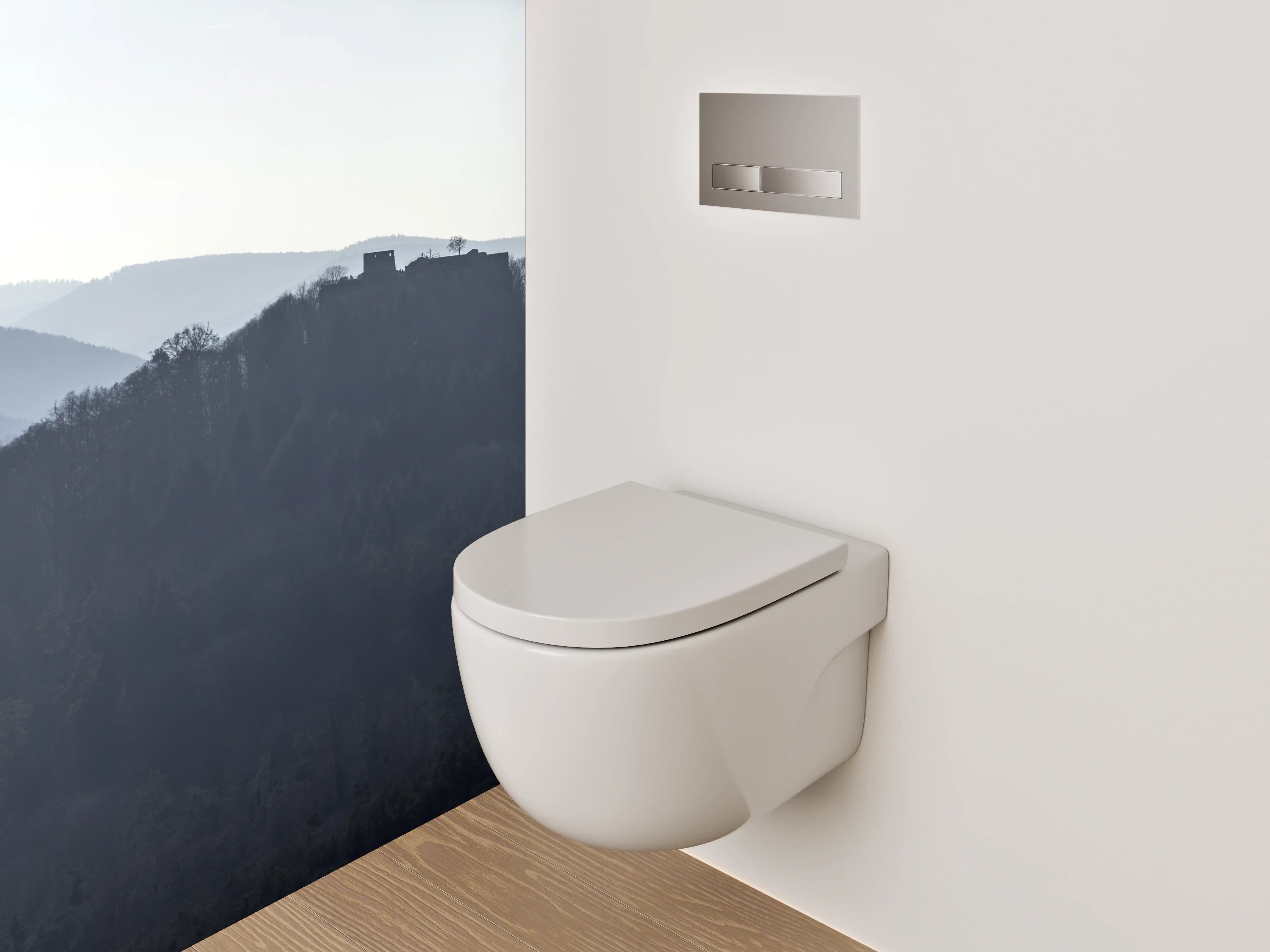 WC-Rückwand - Mystische Bergsilhouette im Morgennebel