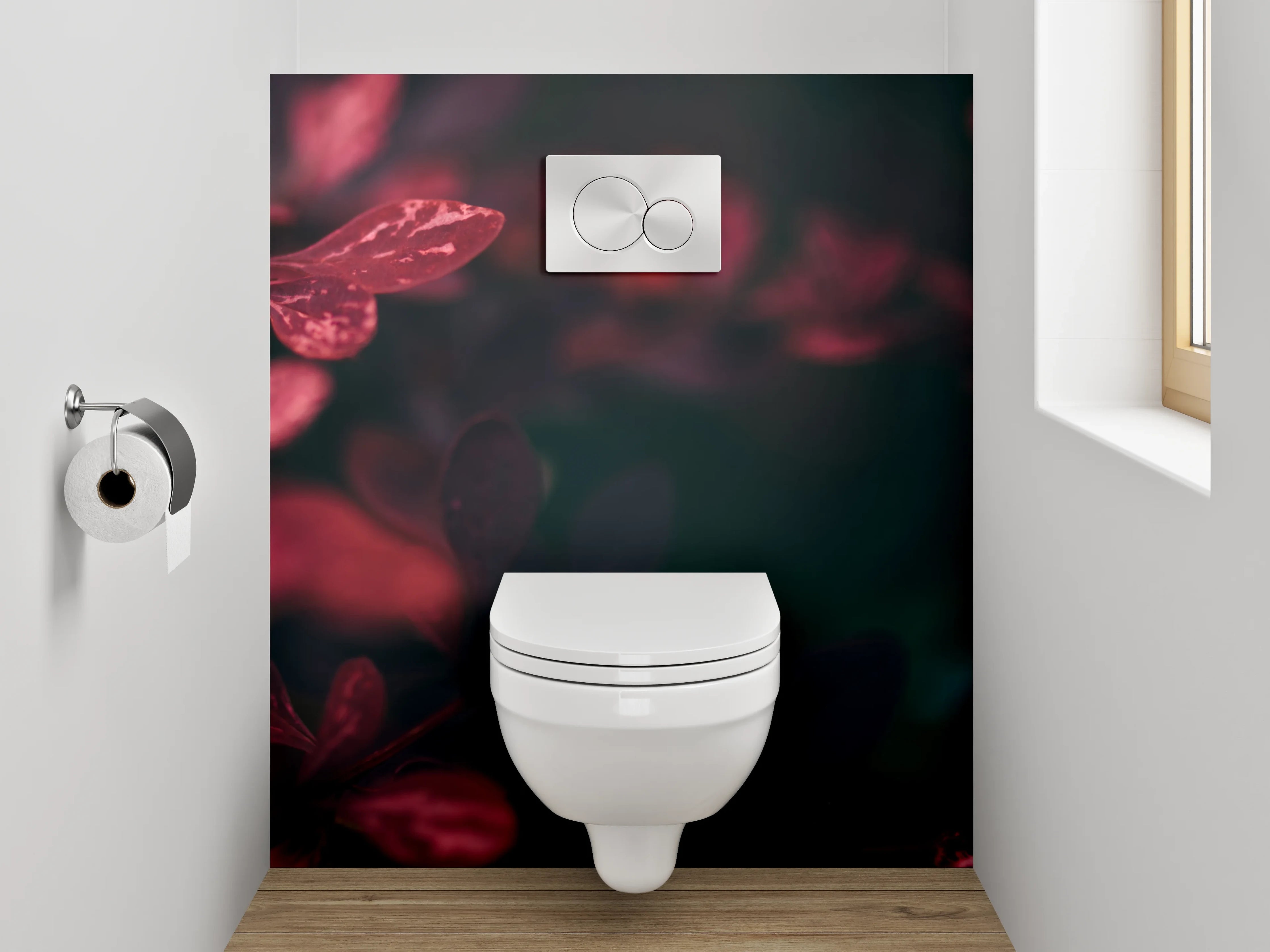 WC-Rückwand - Mystische Blätter in Rot und Pink