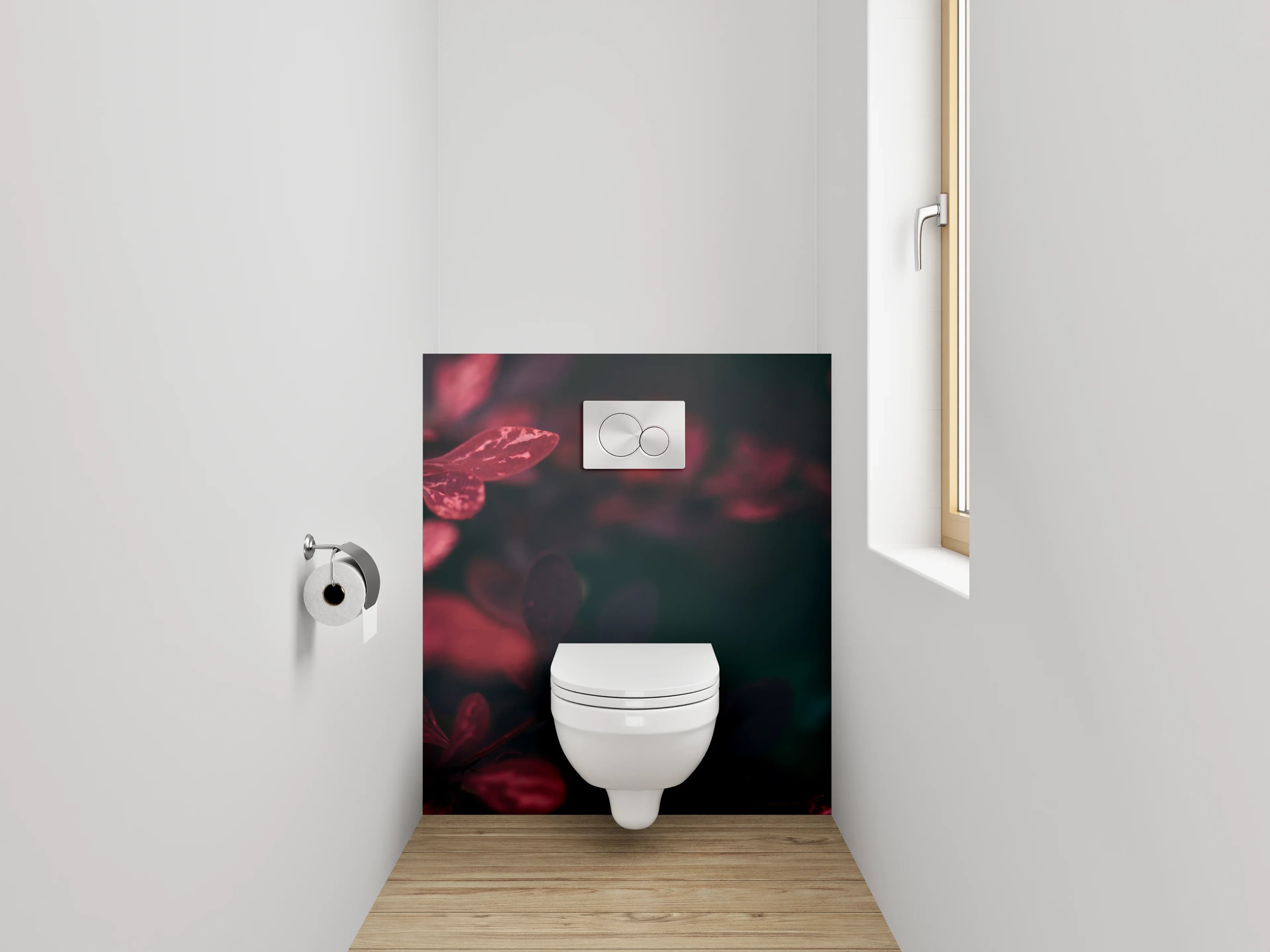 WC-Rückwand - Mystische Blätter in Rot und Pink