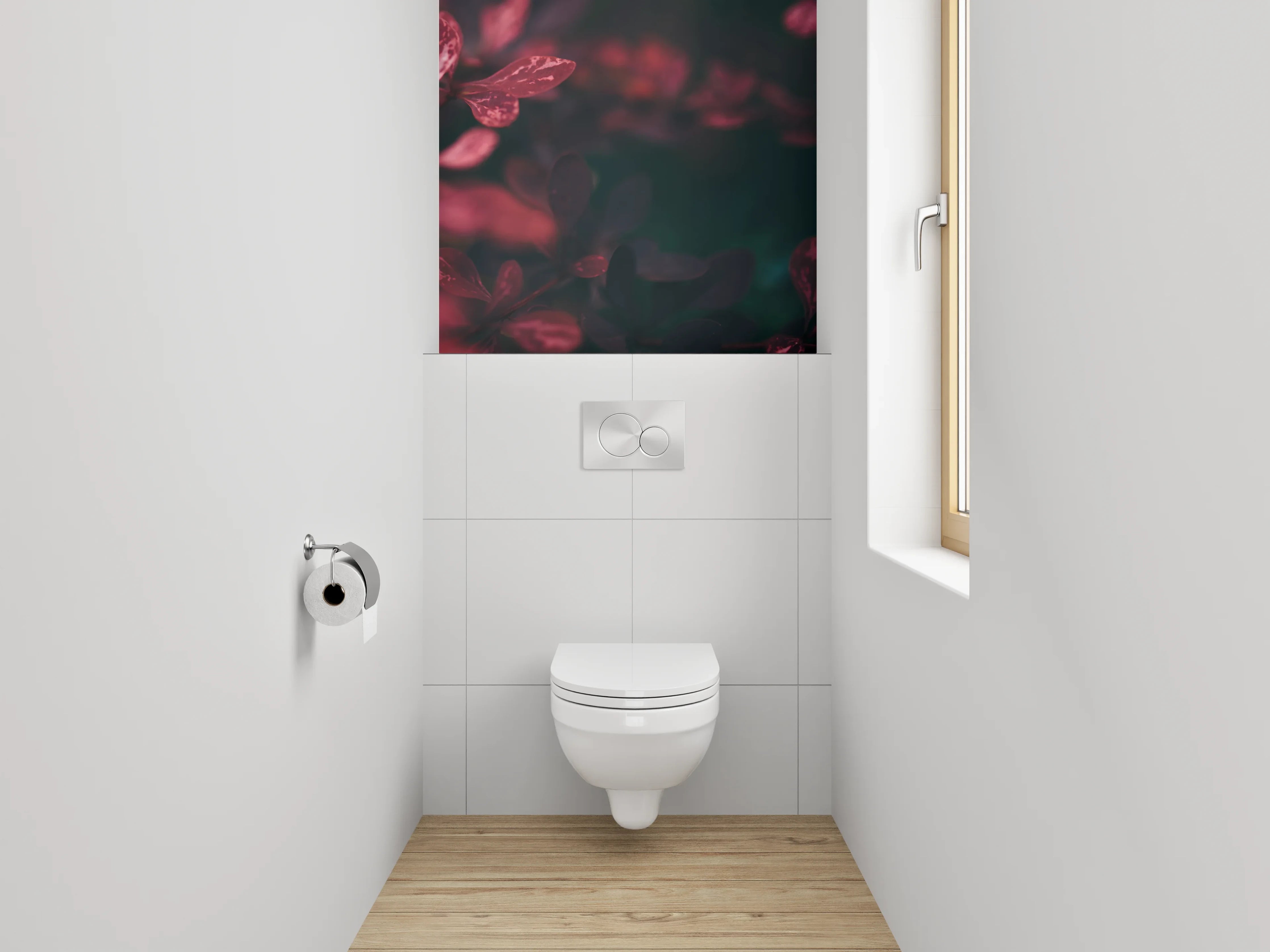 WC-Rückwand - Mystische Blätter in Rot und Pink