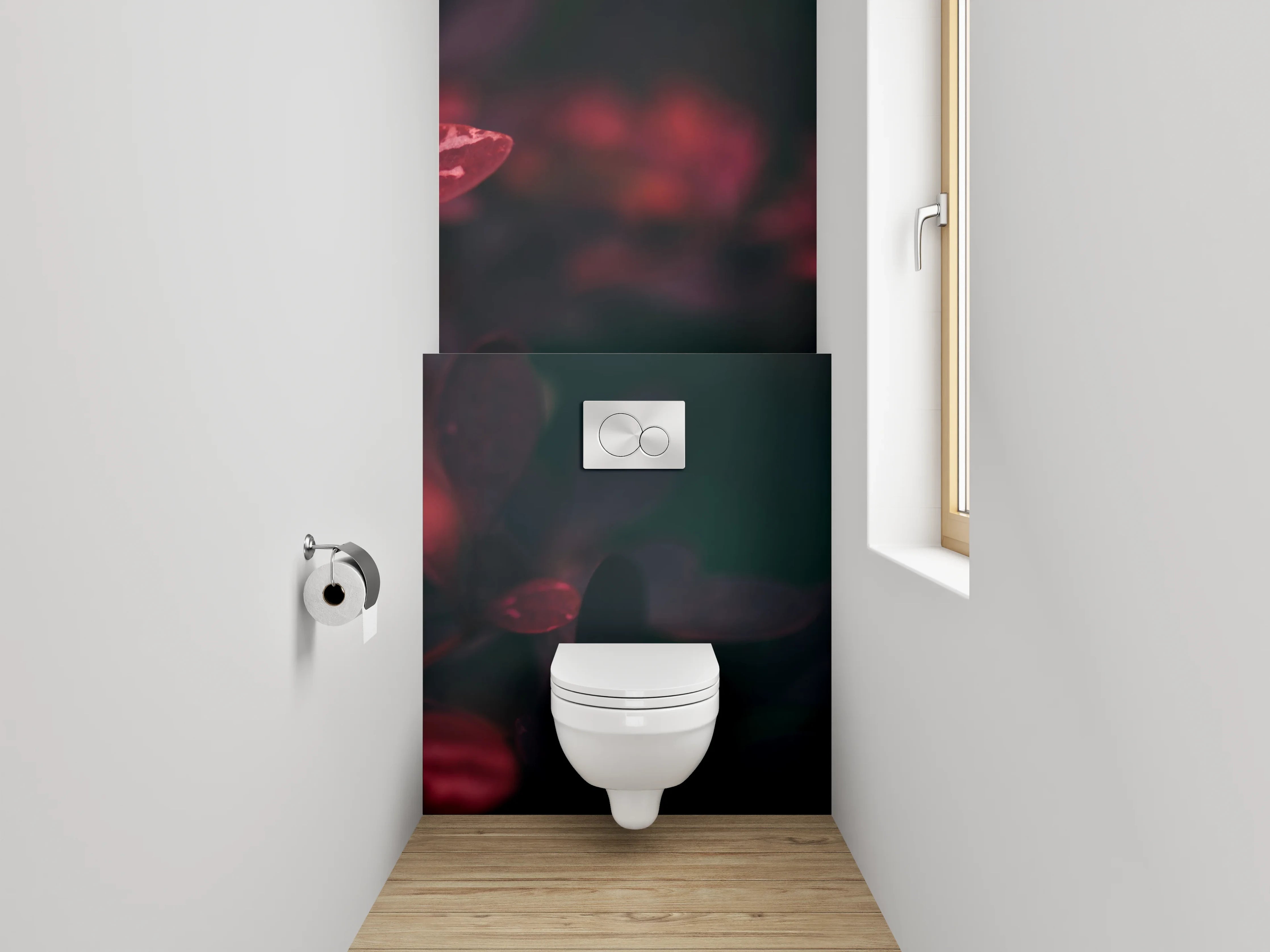 WC-Rückwand - Mystische Blätter in Rot und Pink