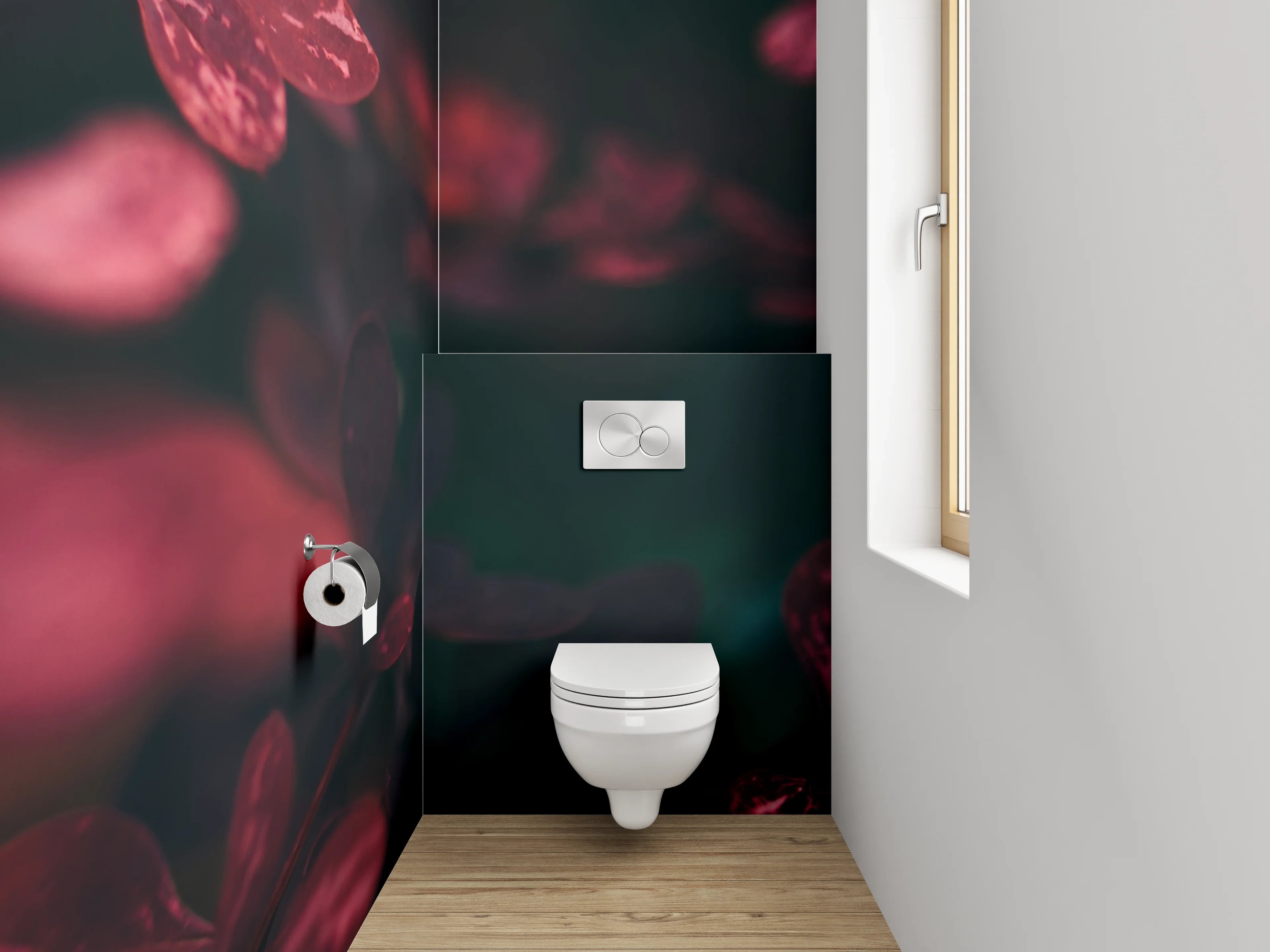 WC-Rückwand - Mystische Blätter in Rot und Pink