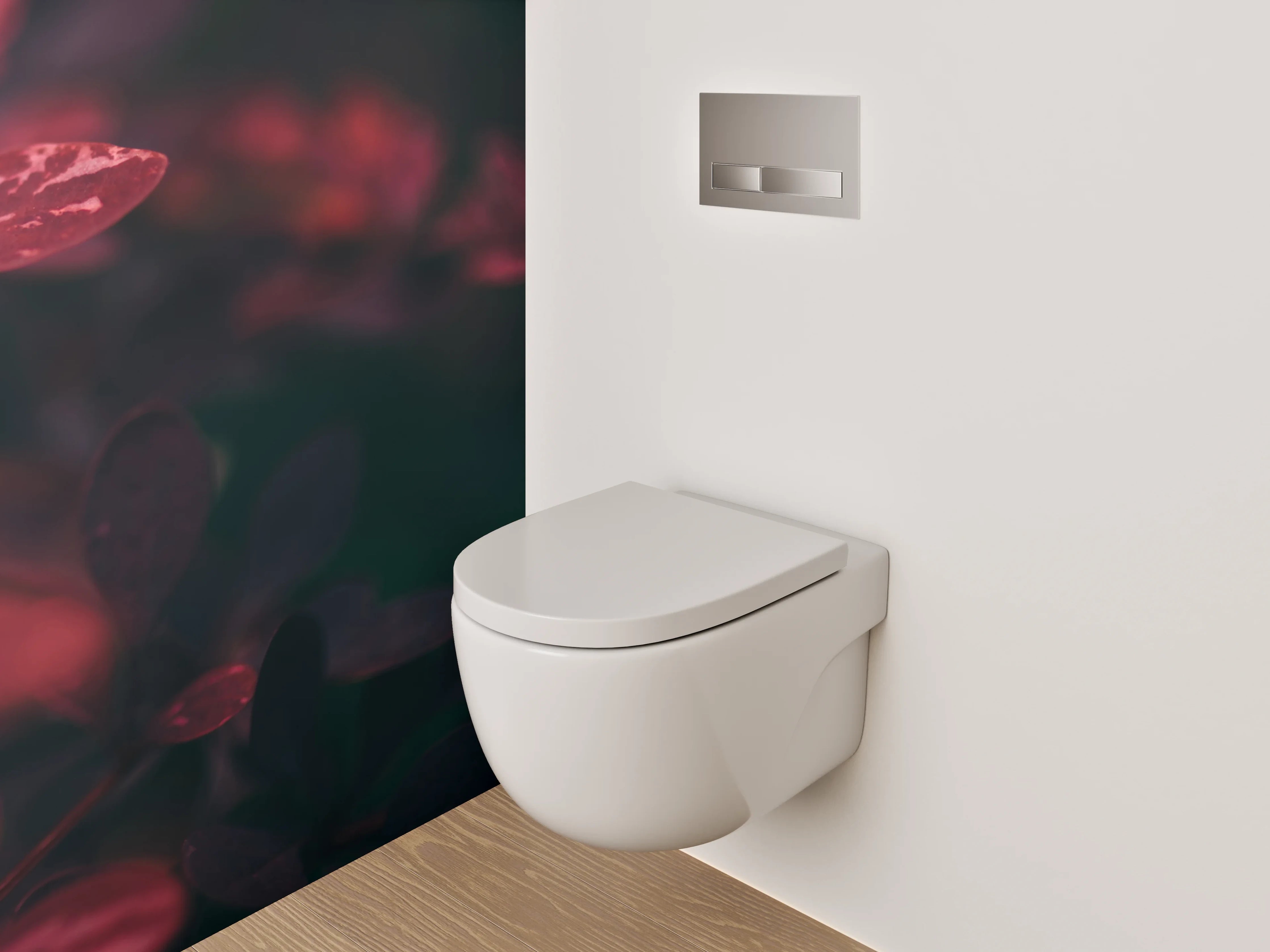 WC-Rückwand - Mystische Blätter in Rot und Pink