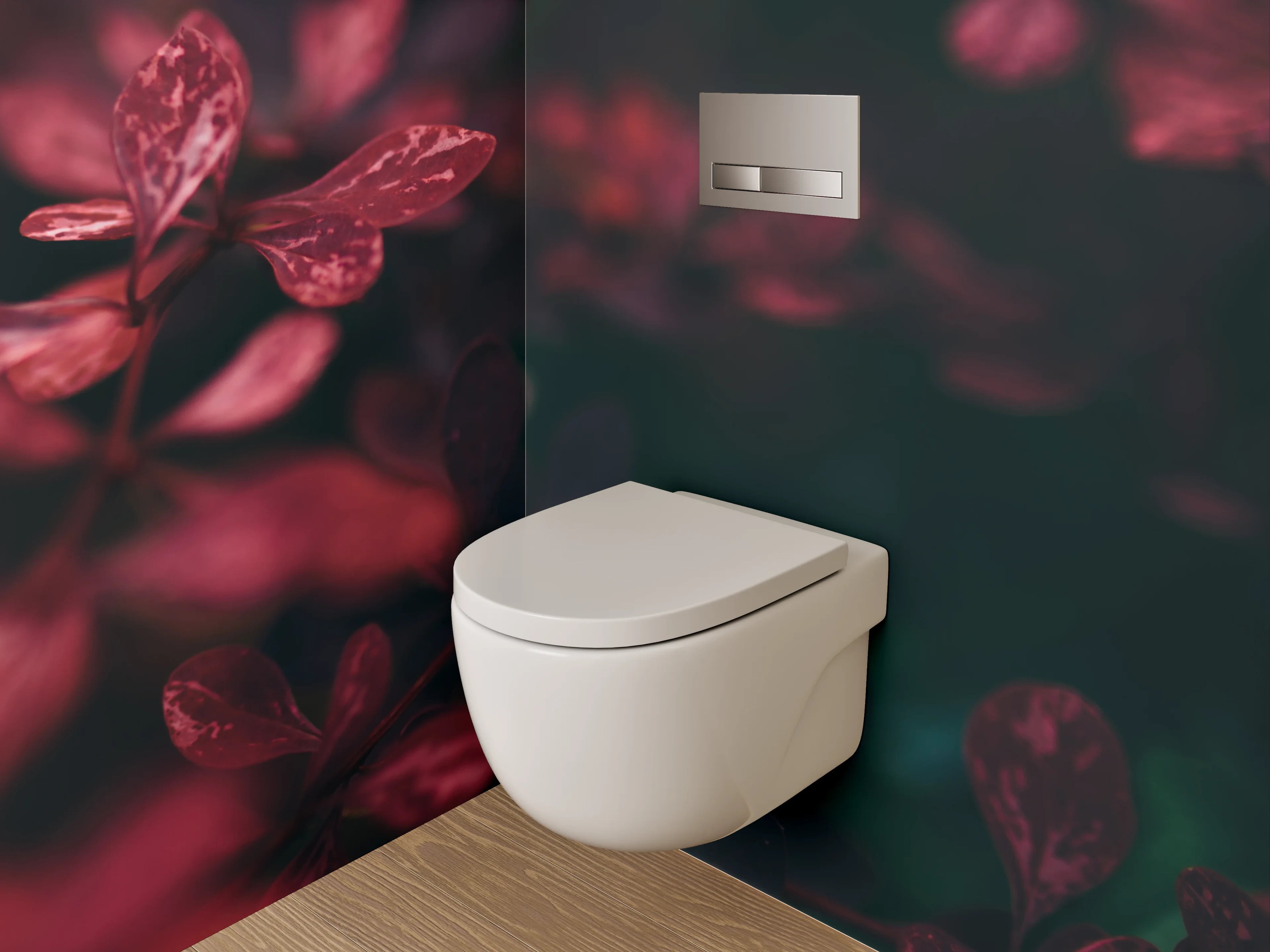 WC-Rückwand - Mystische Blätter in Rot und Pink
