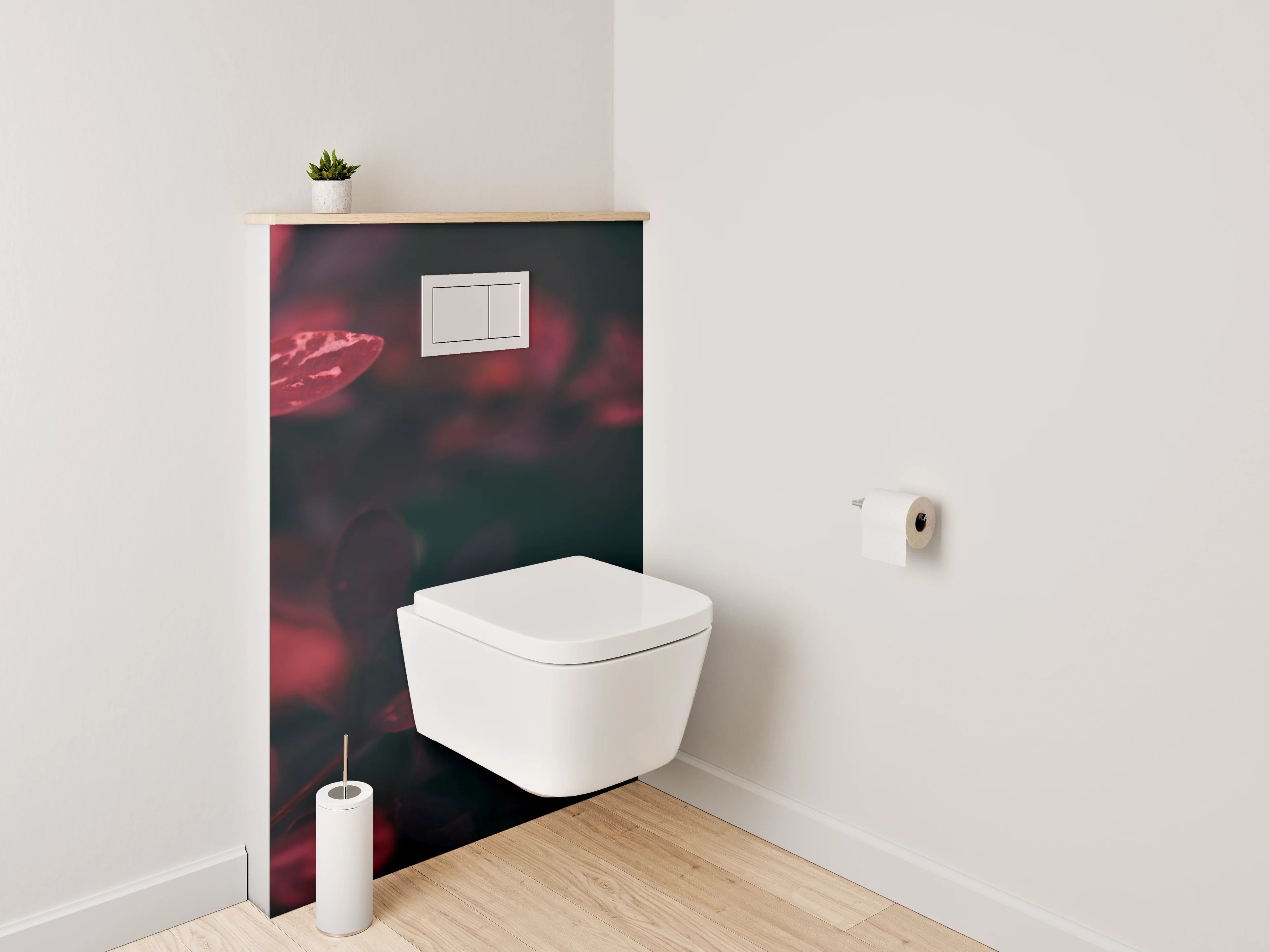 WC-Rückwand - Mystische Blätter in Rot und Pink
