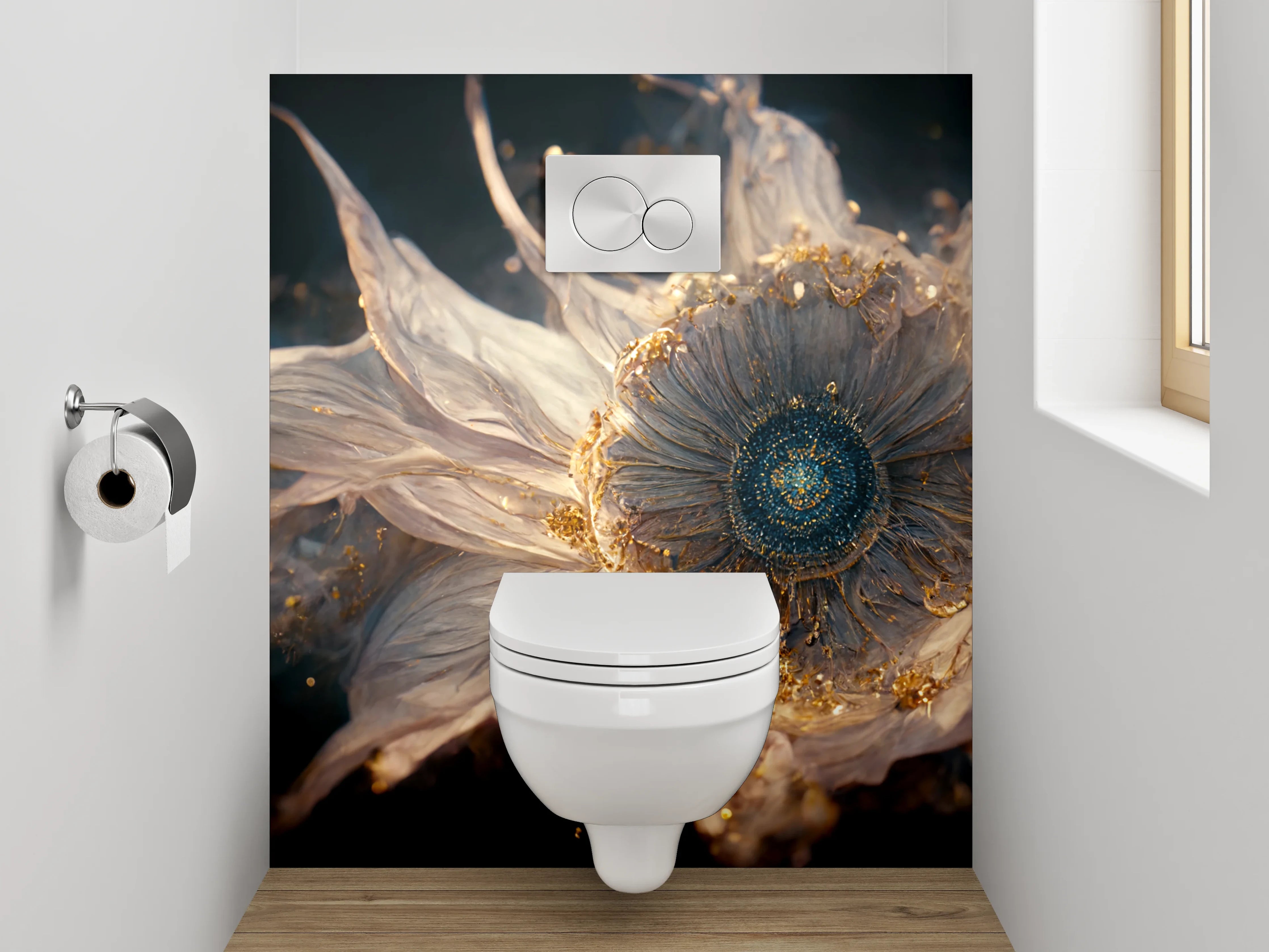 WC-Rückwand - Mystische Blume mit Goldakzenten