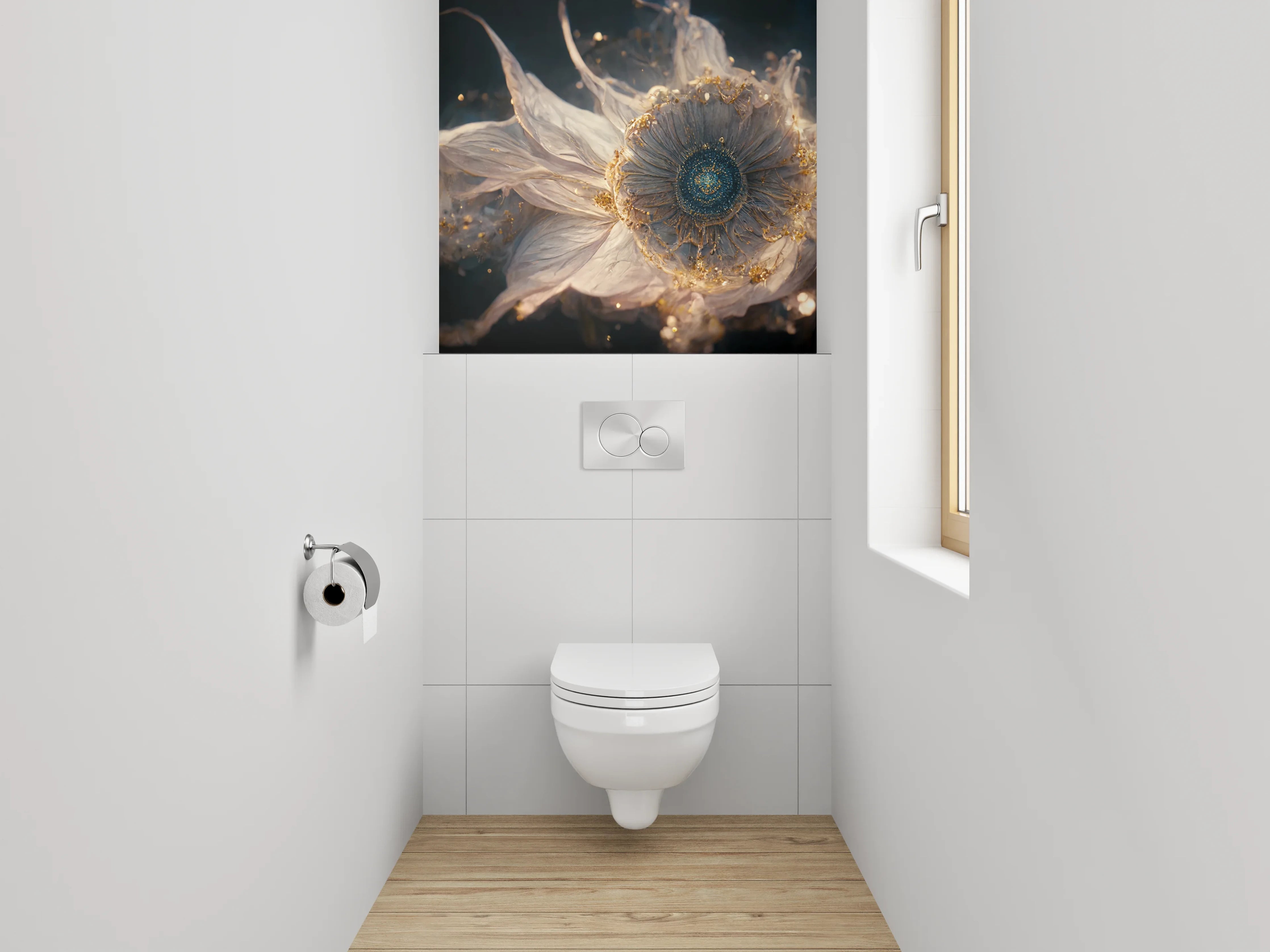 WC-Rückwand - Mystische Blume mit Goldakzenten