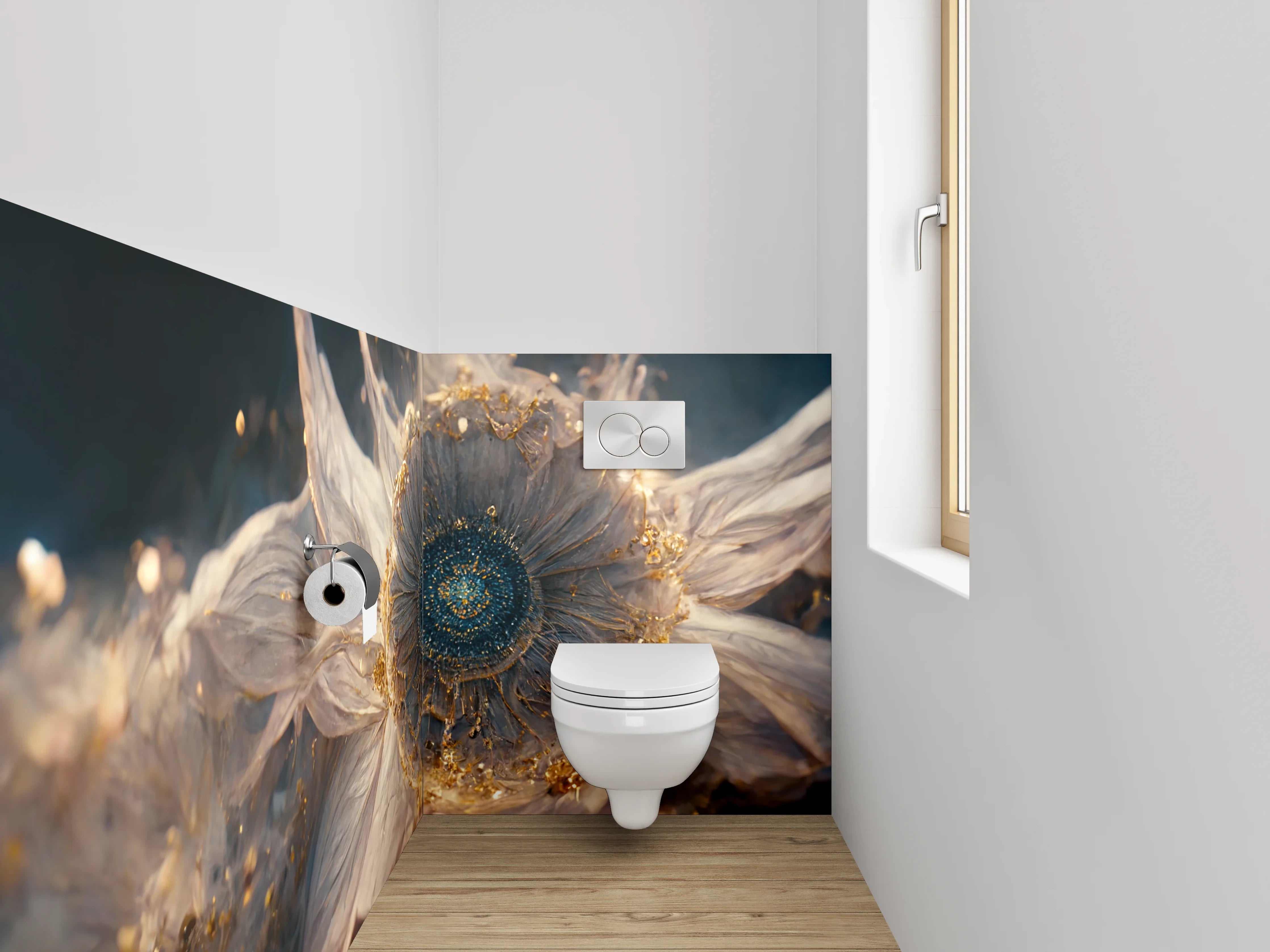 WC-Rückwand - Mystische Blume mit Goldakzenten