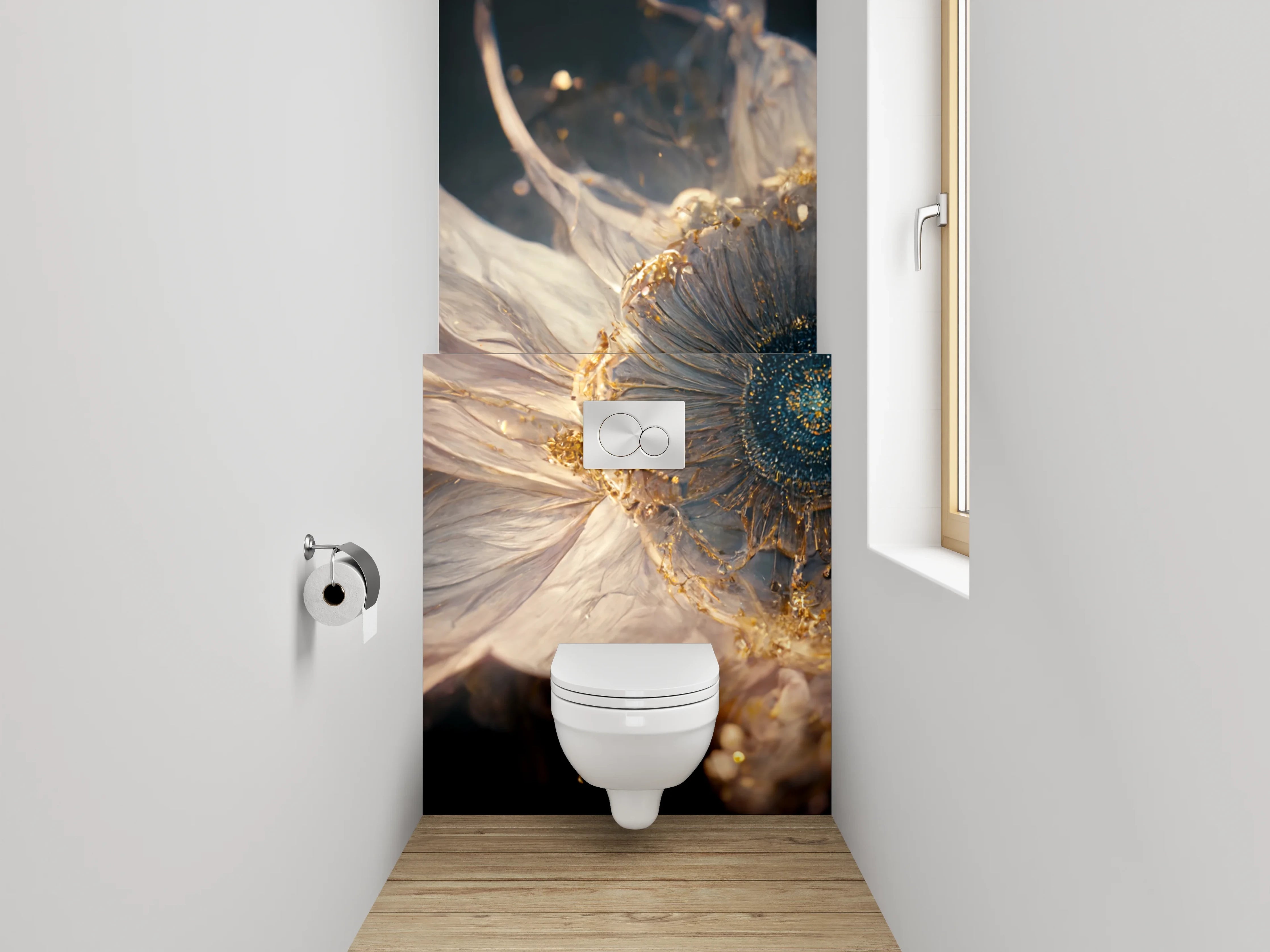 WC-Rückwand - Mystische Blume mit Goldakzenten