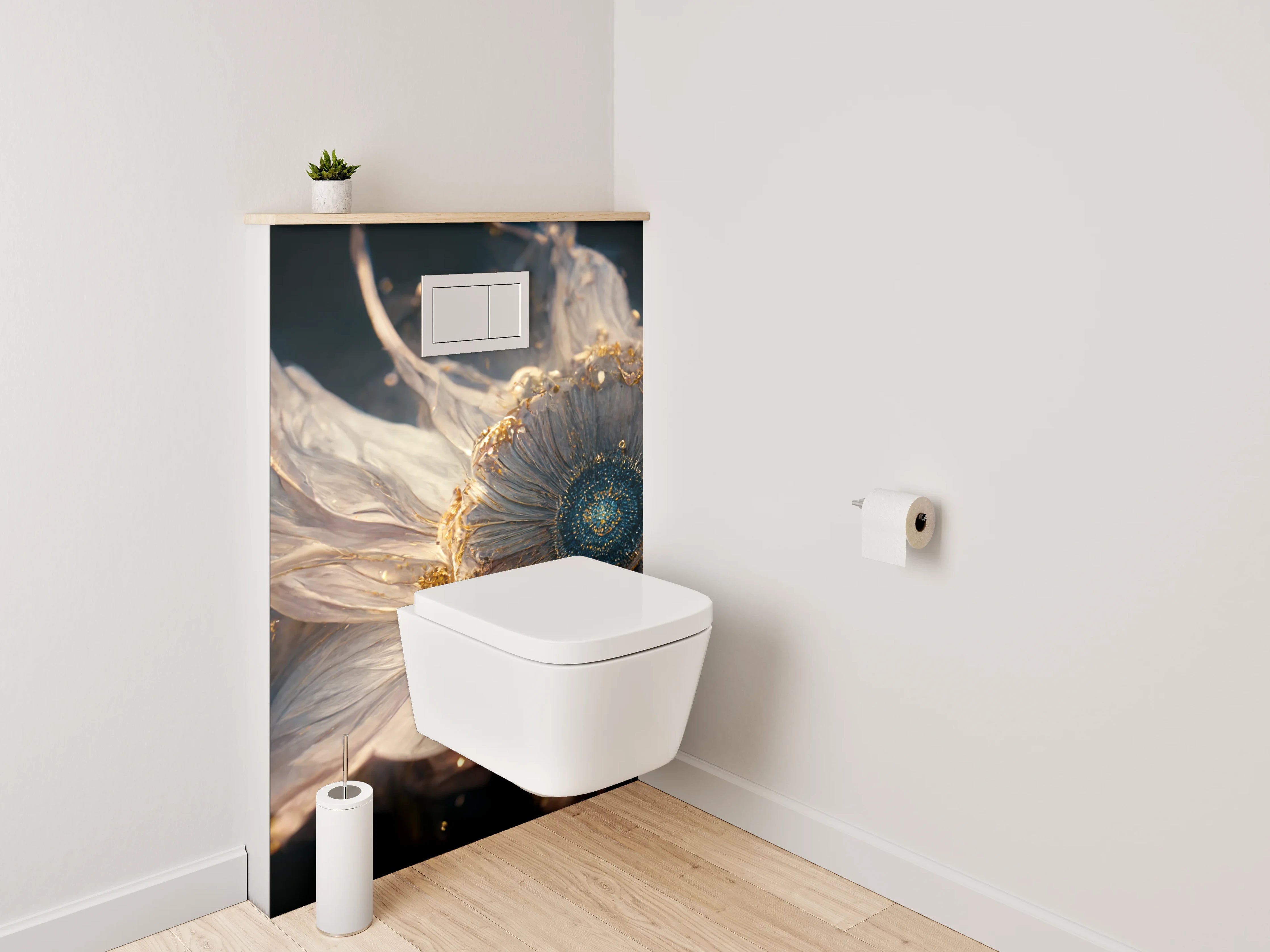 WC-Rückwand - Mystische Blume mit Goldakzenten
