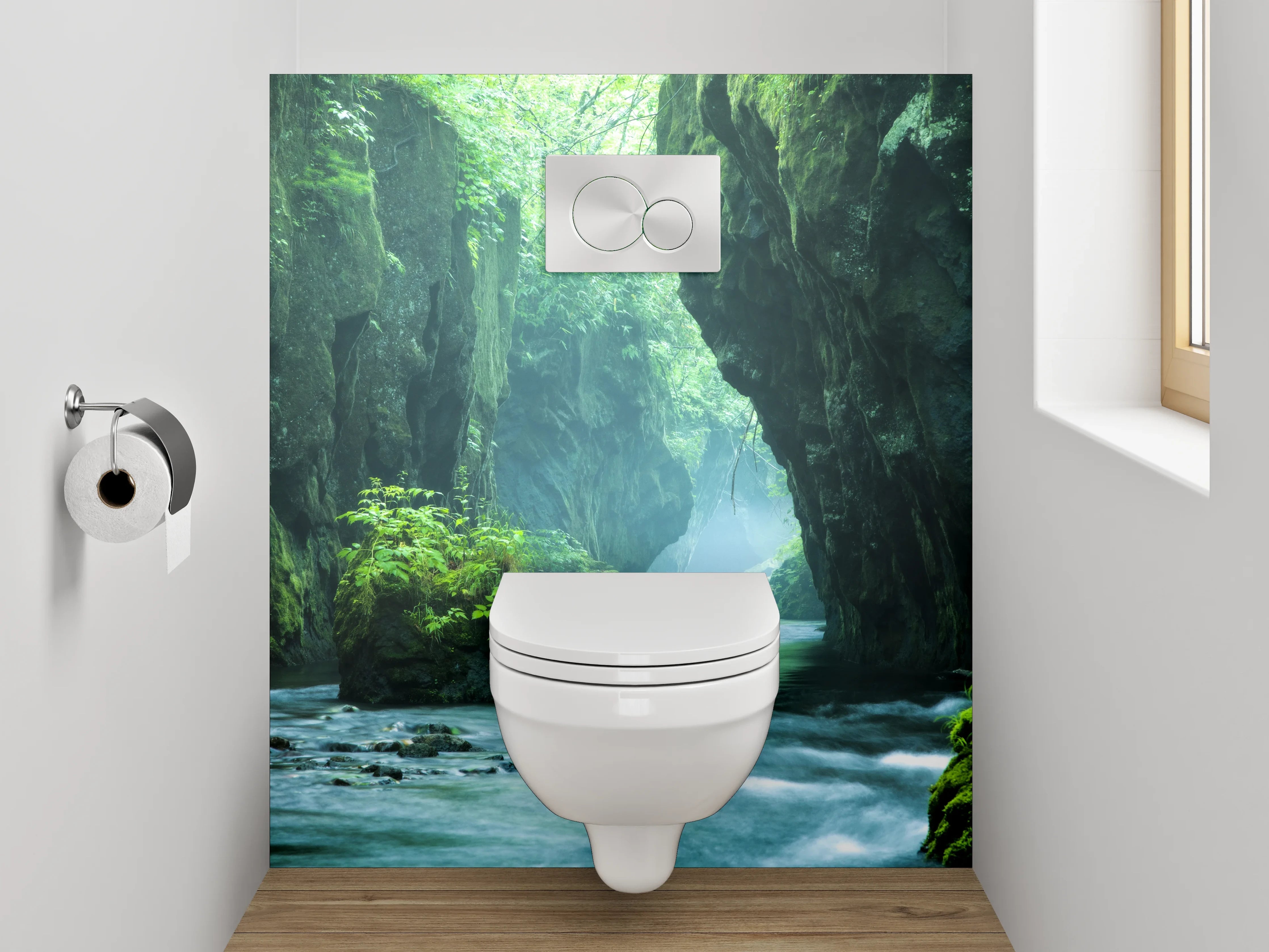 WC-Rückwand - Mystische Flusslandschaft in grüner Schlucht