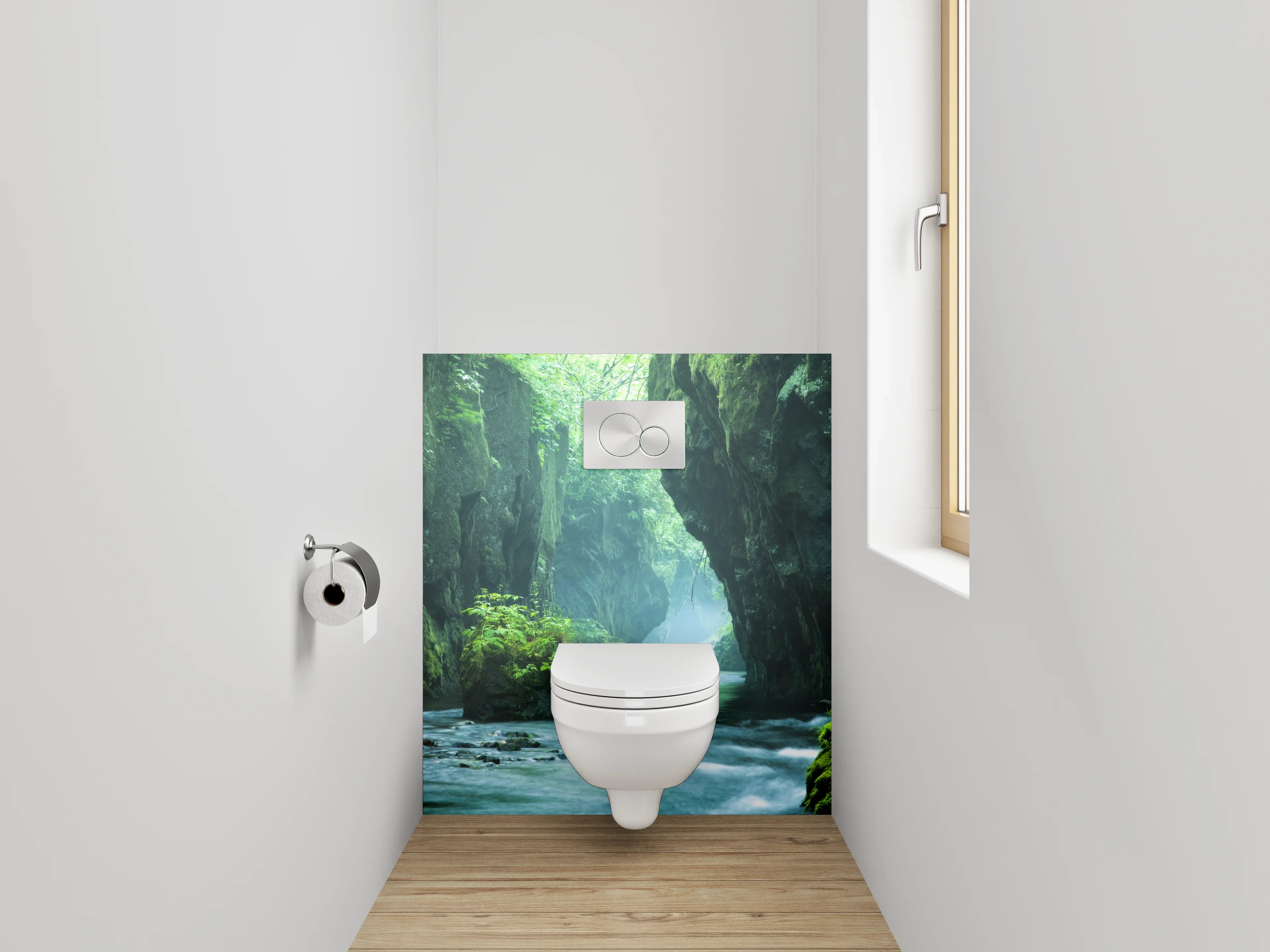WC-Rückwand - Mystische Flusslandschaft in grüner Schlucht