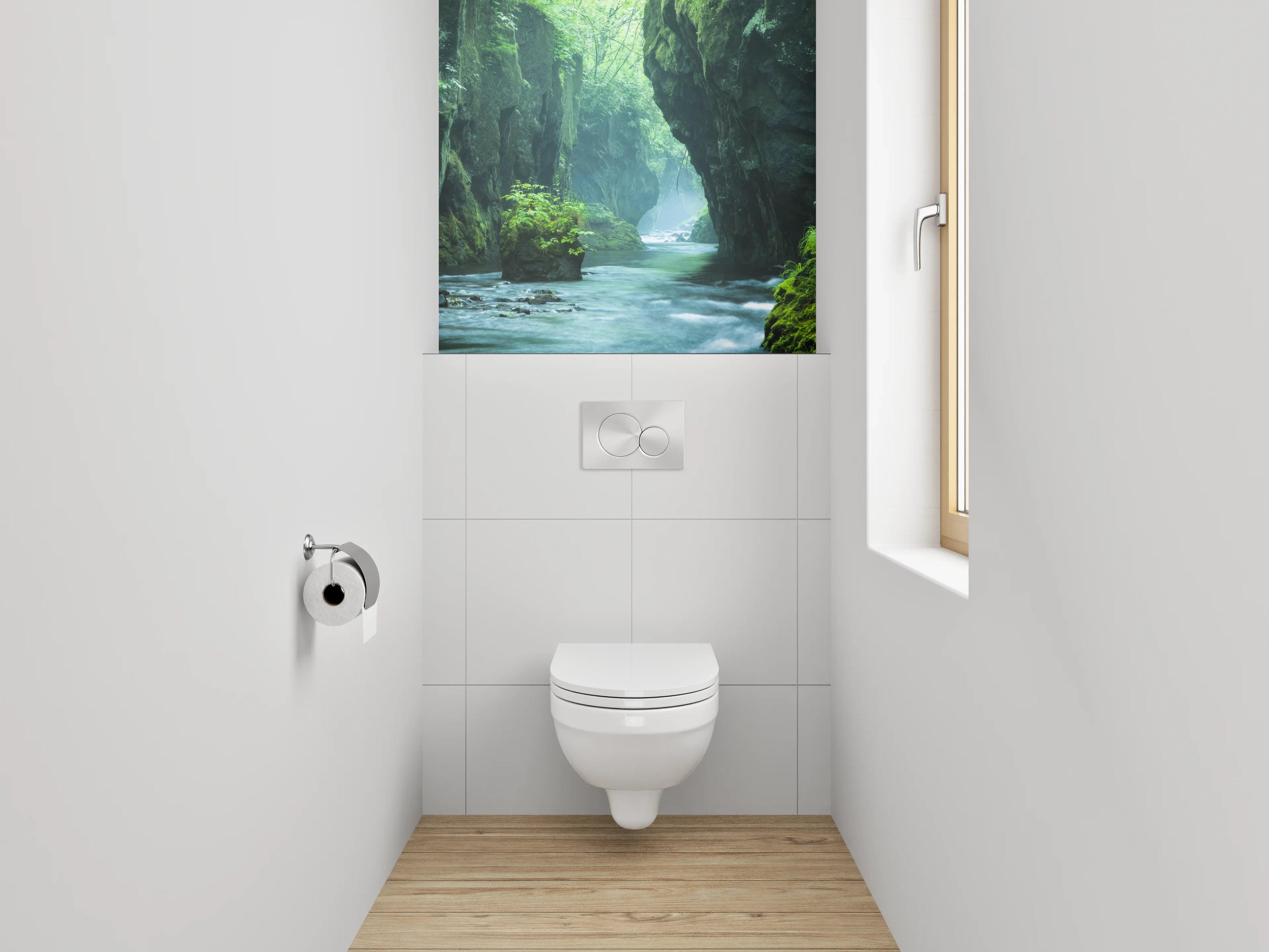 WC-Rückwand - Mystische Flusslandschaft in grüner Schlucht