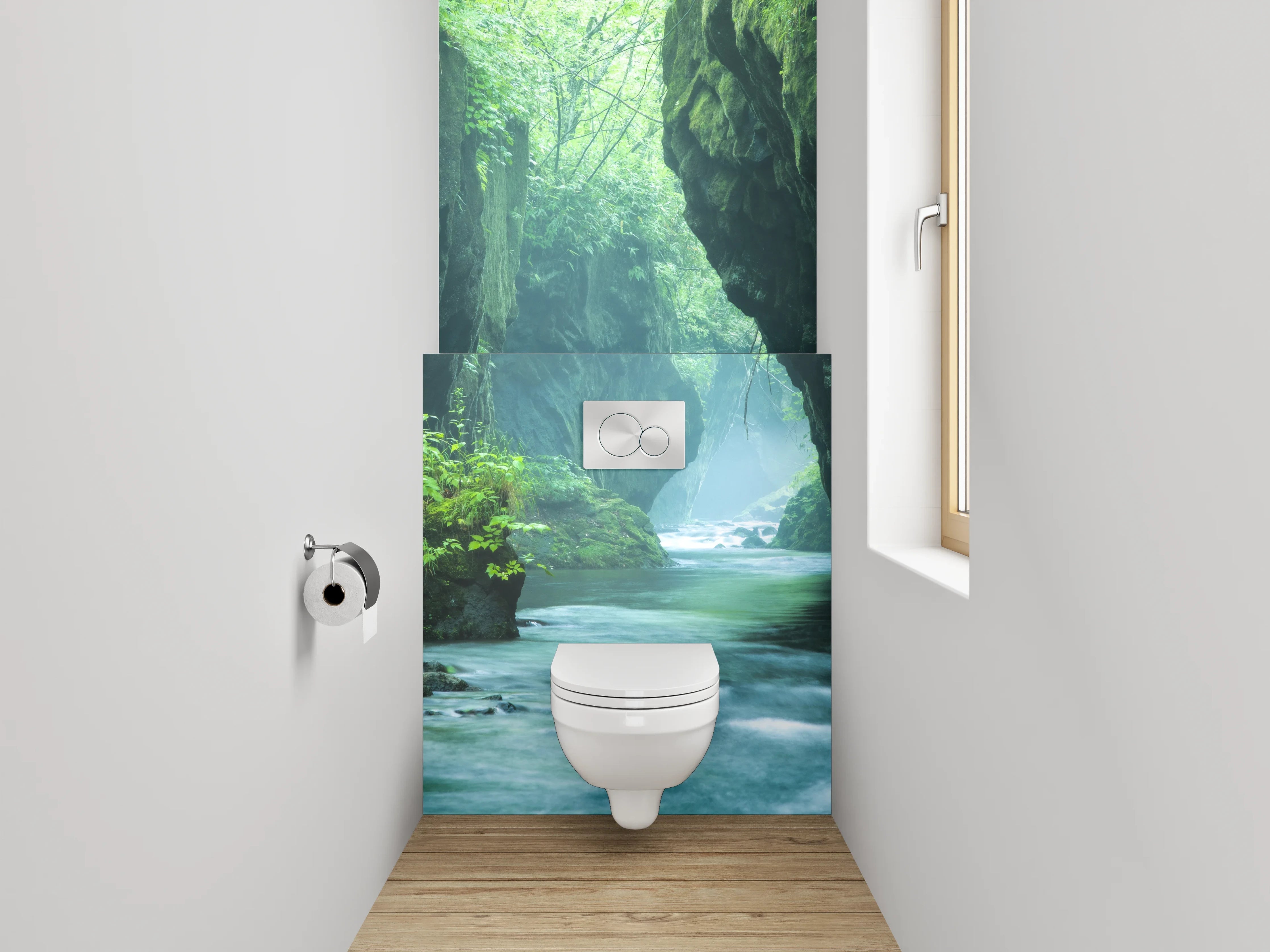 WC-Rückwand - Mystische Flusslandschaft in grüner Schlucht