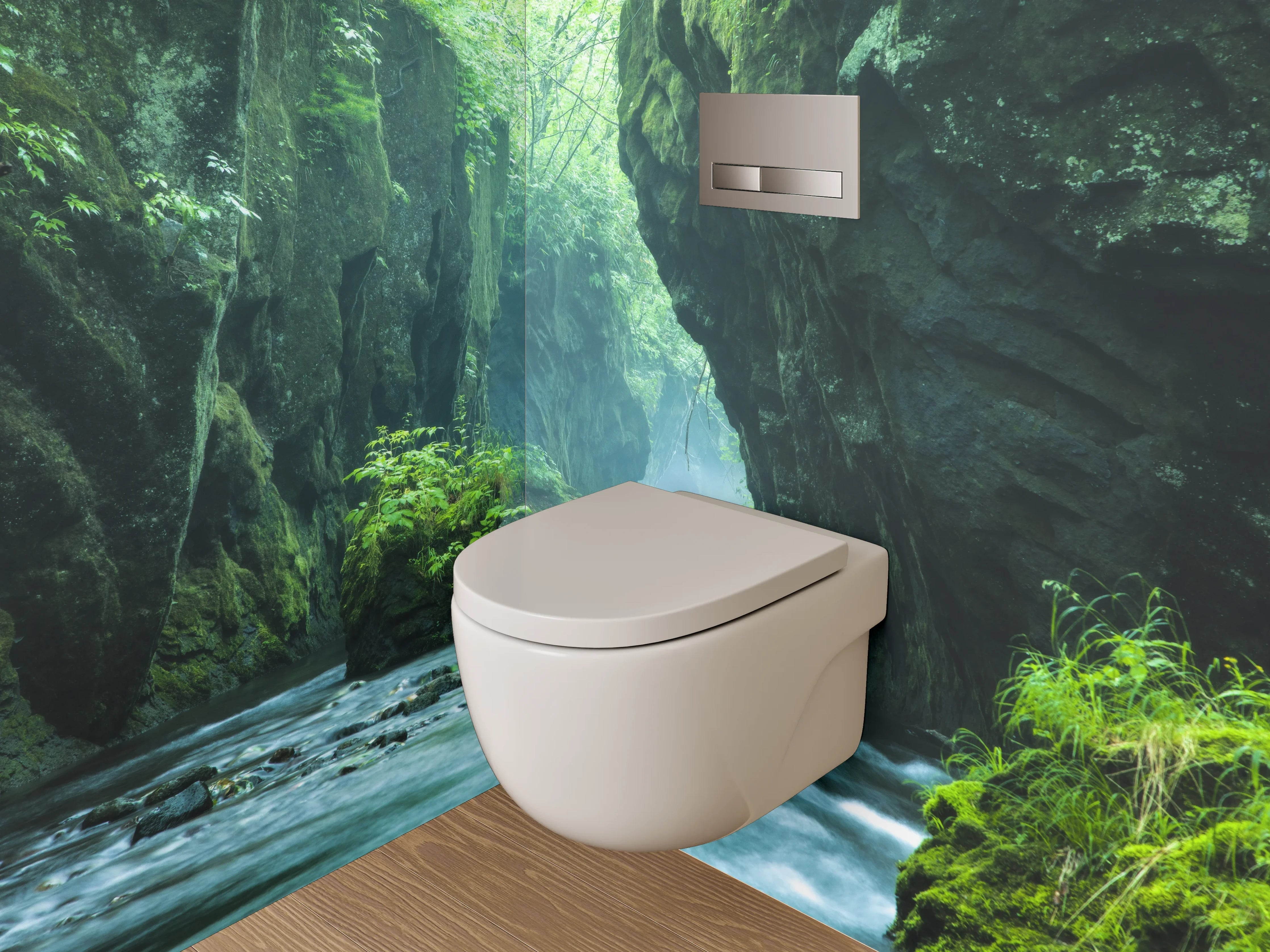 WC-Rückwand - Mystische Flusslandschaft in grüner Schlucht