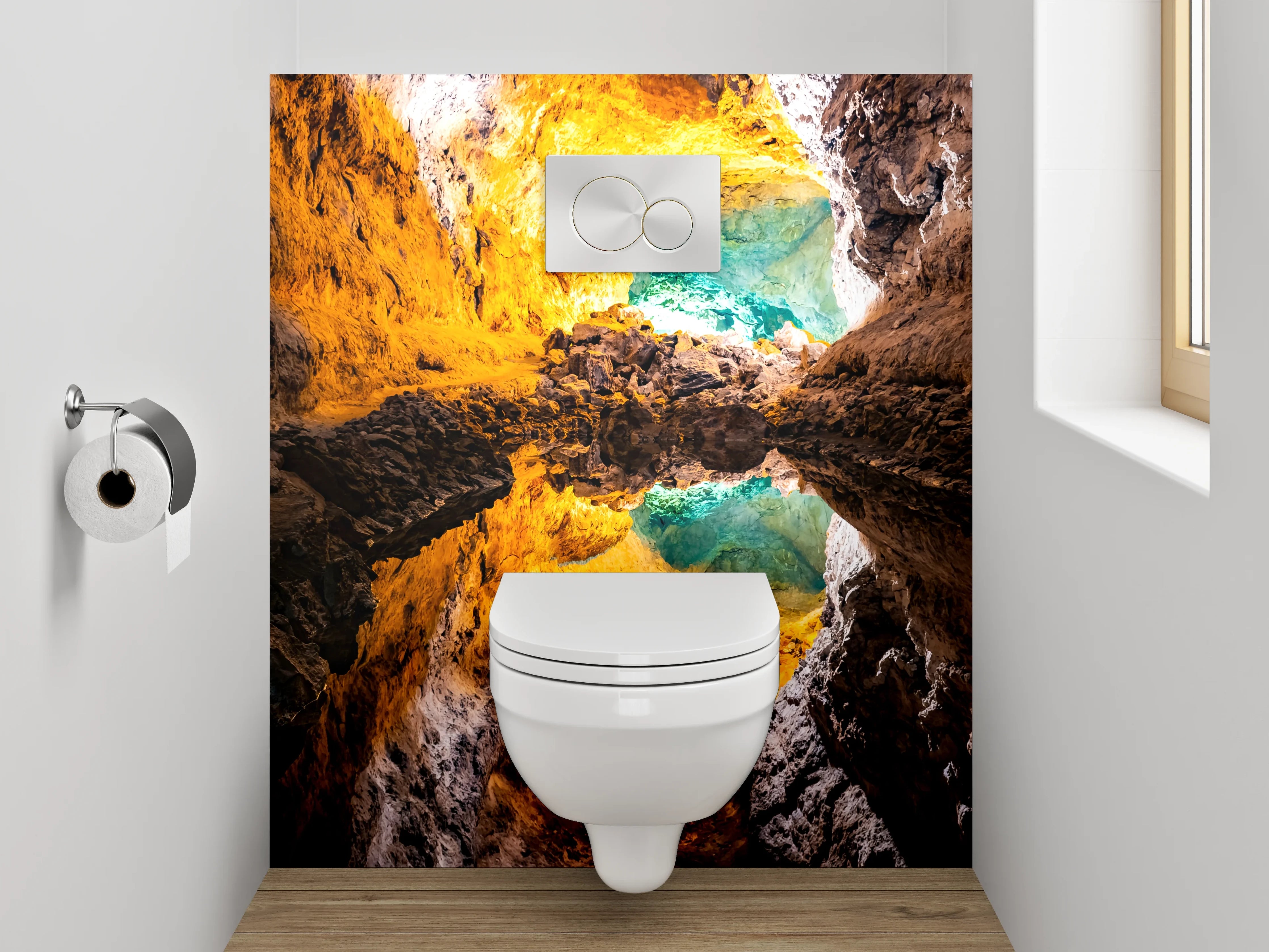 WC-Rückwand - Mystische Lavahöhle mit Spiegelung